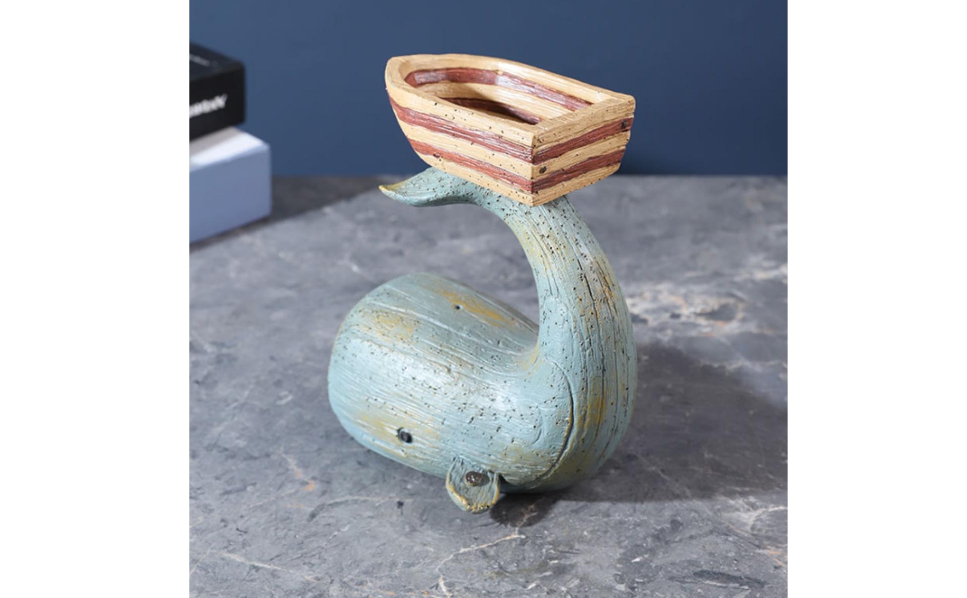 Resin Whale Candle Holder Weathered Candle Holder with Tray Tabletop for Office