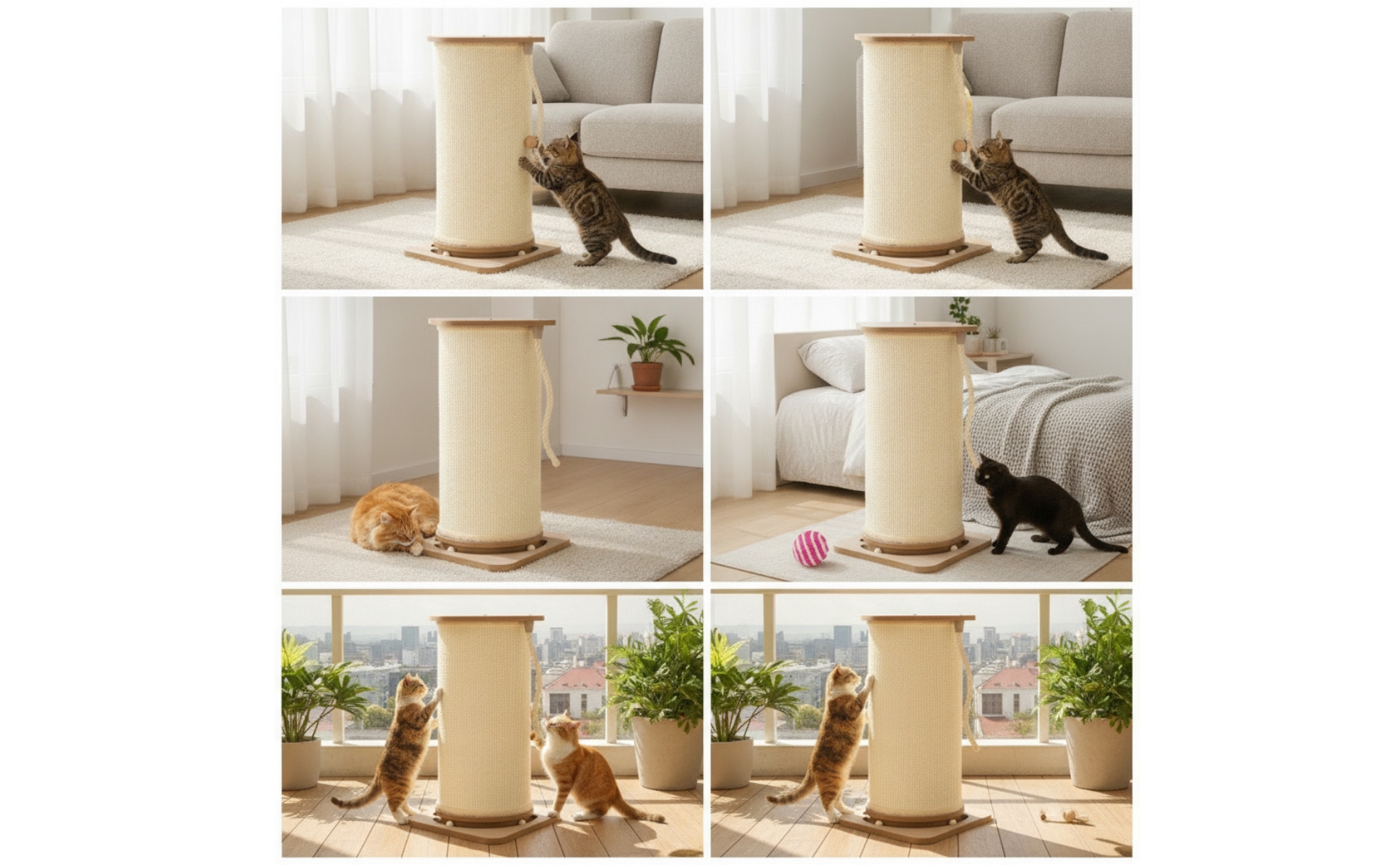 Cat Tree with Scratching Post Upright Cat Scratching Post with Rope Wood-Toned