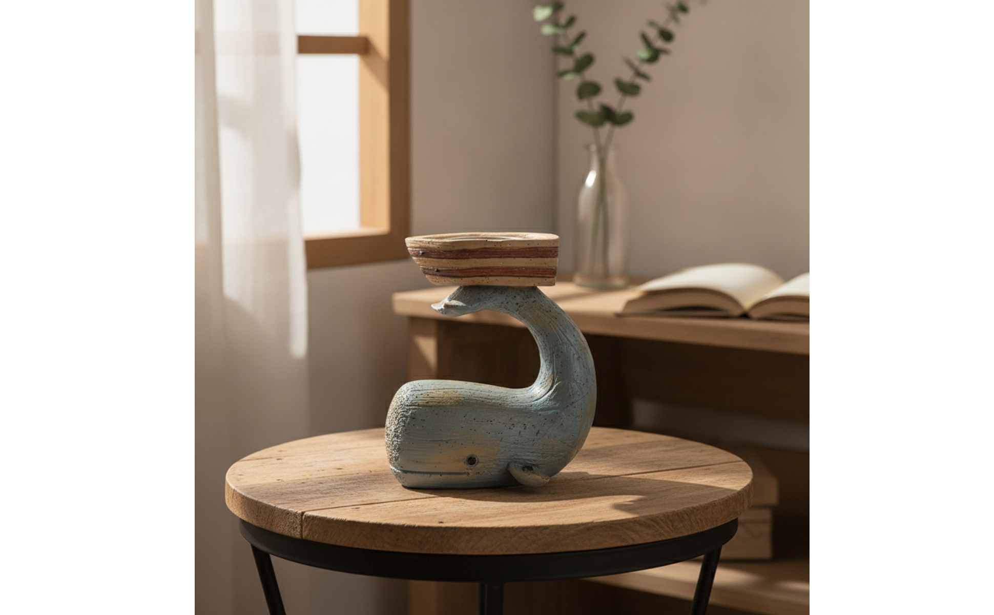 Resin Whale Candle Holder Weathered Candle Holder with Tray Tabletop for Office