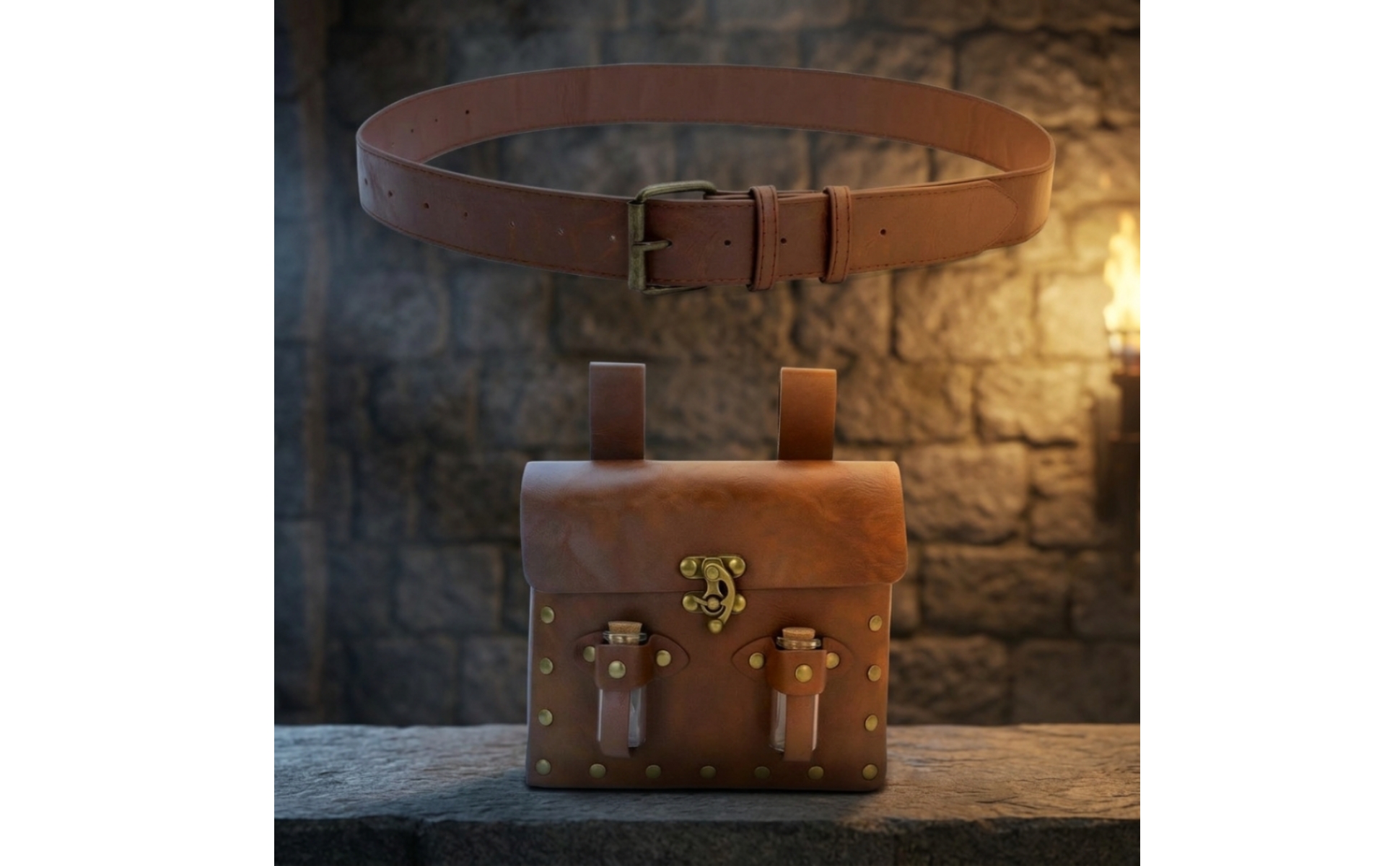 mittelalterliche Gürteltasche Lederoptik LARP Gürteltasche Messingoptik