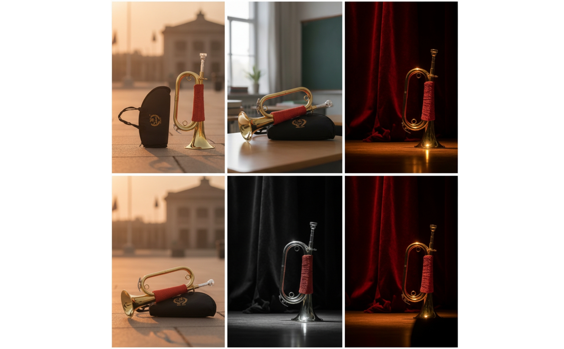 Bugle Blasinstrument Goldfarben Signalhorn mit Tasche Tragbar