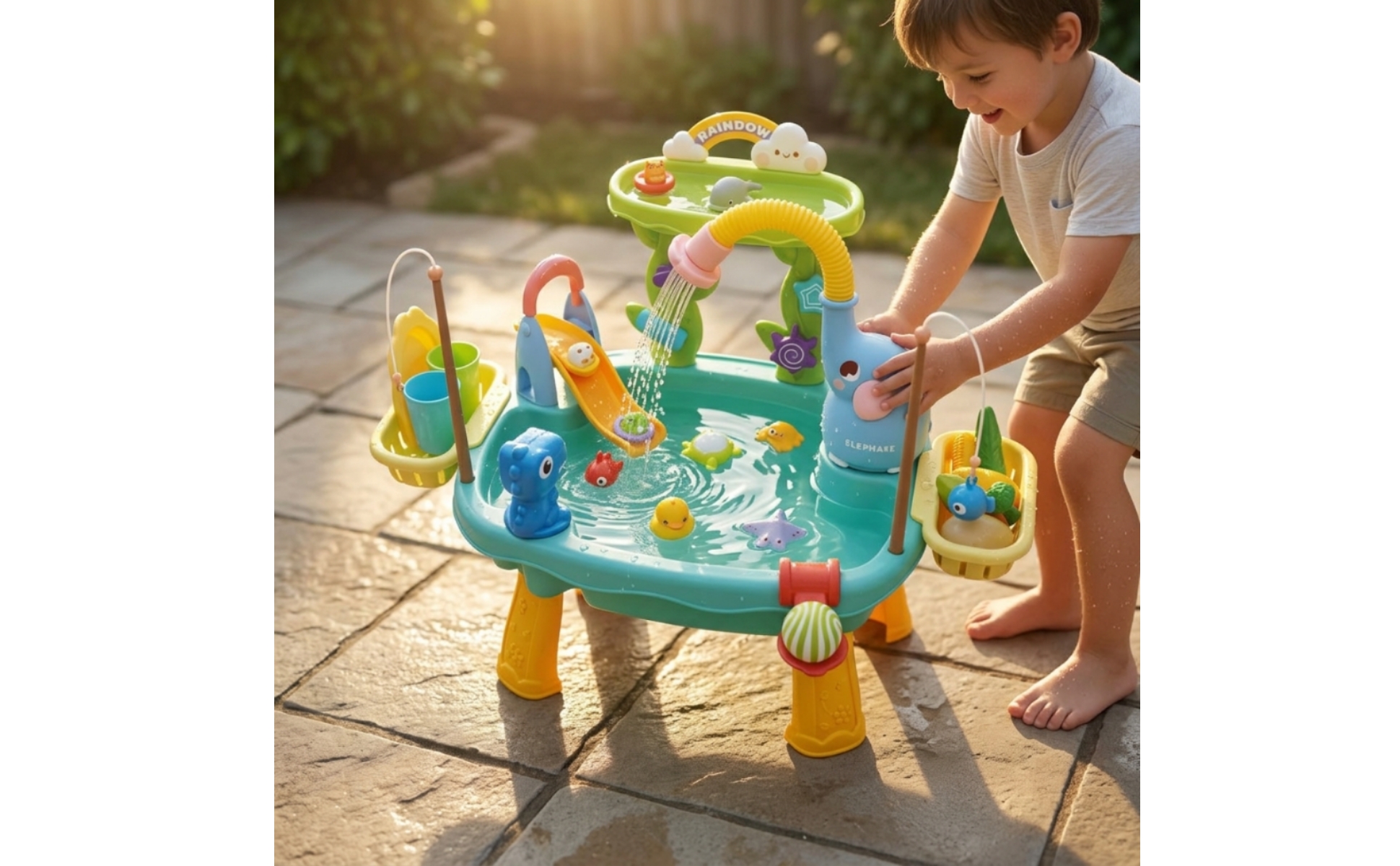 Elephant Water Table Circulating Faucet Animal Water Park Rainbow Arch