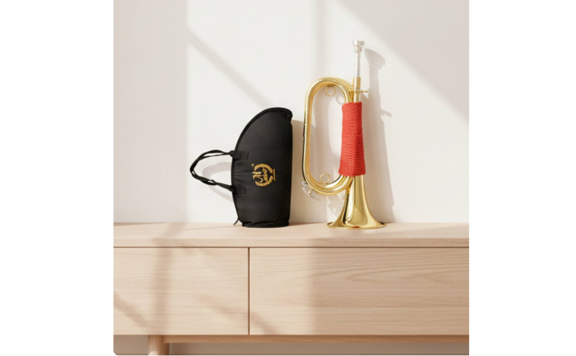 Bugle Blasinstrument Goldfarben Signalhorn mit Tasche Tragbar