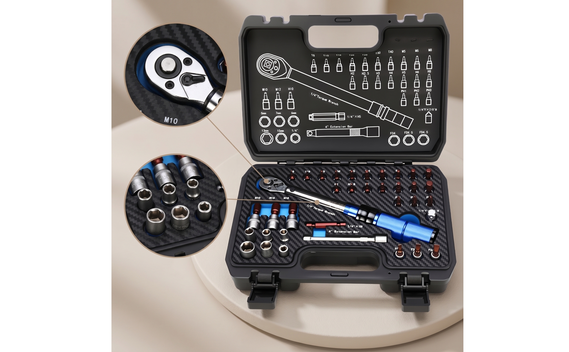 Force Wrench Set 1/4-Inch Force Wrench Kit Carbon Steel for Mechanics, DIYers