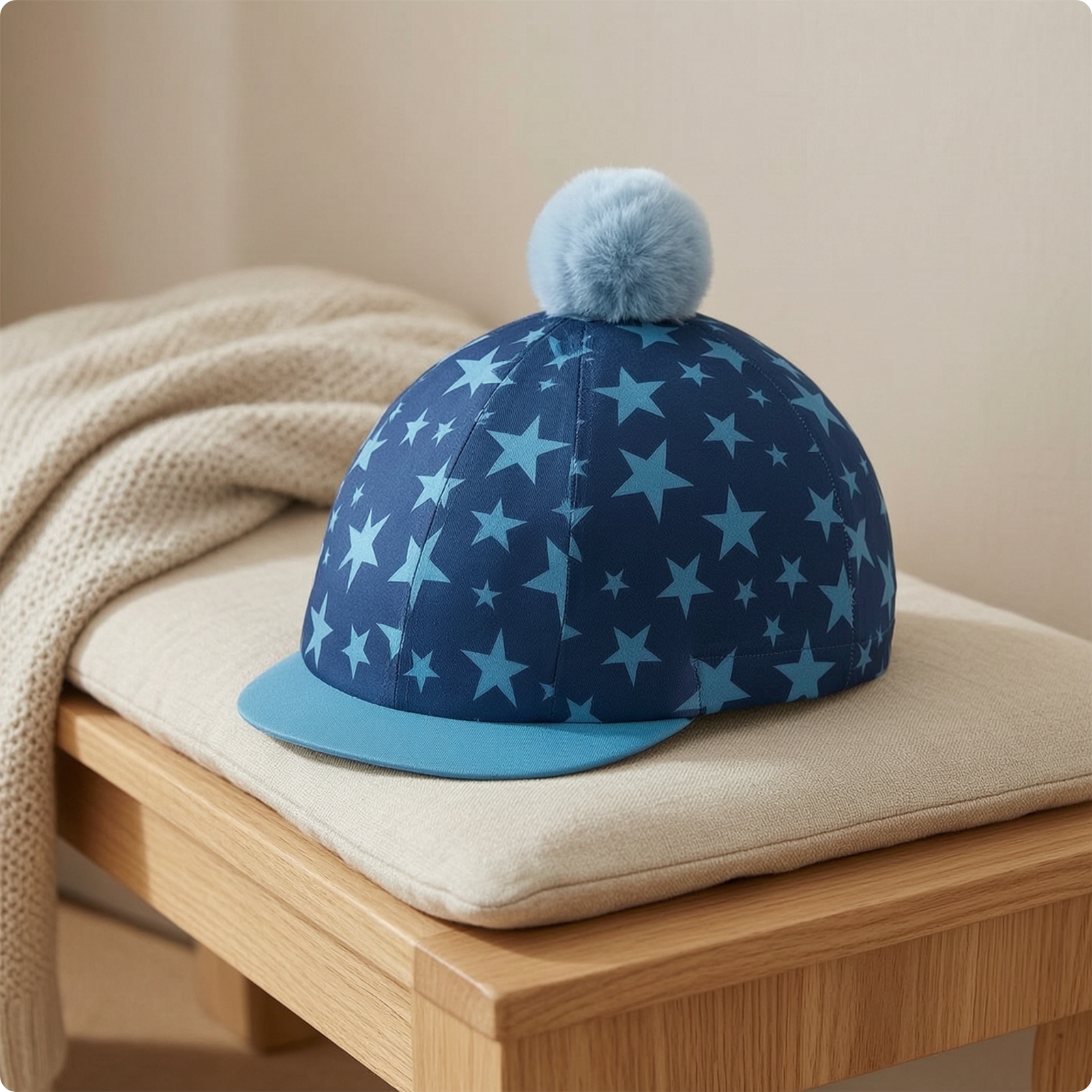 Riding Hat Cover with Woolly Topper Star Print Equestrian Helmet Cover Fitted