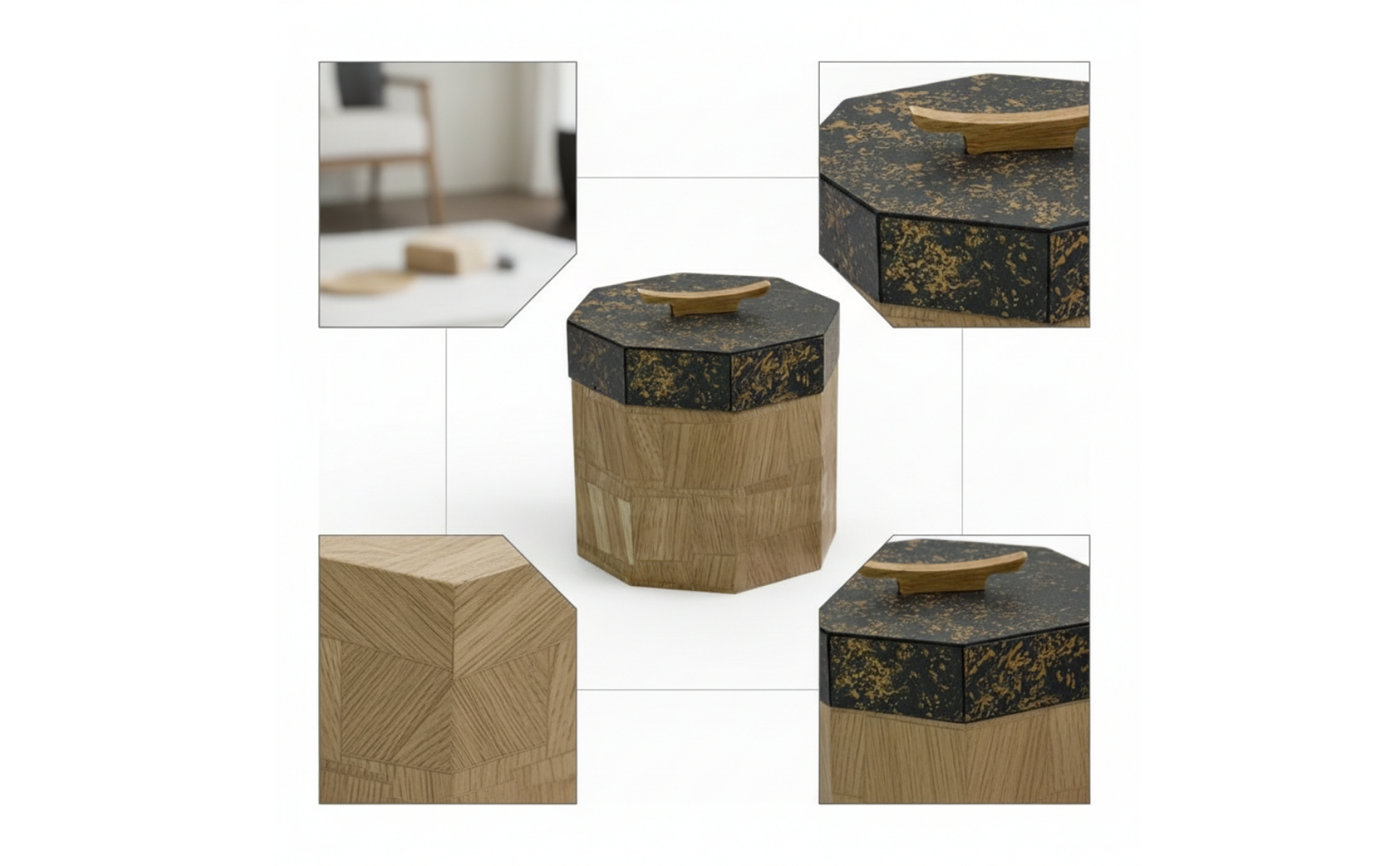 Holzdose mit Griff Achteckig Holzbox mit Deckel Dekorativ für Schminktisch