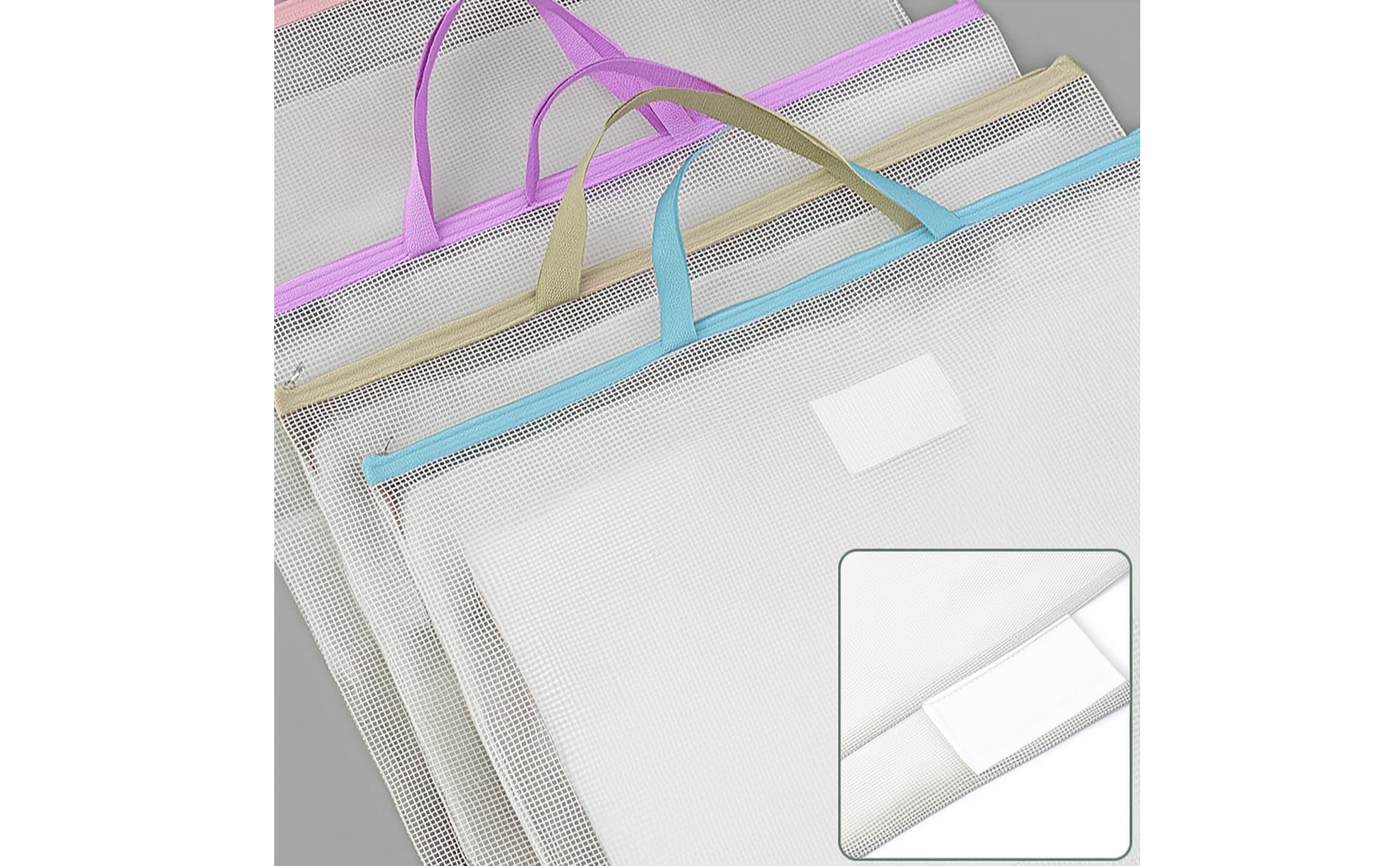4 Pieces Zipper File Bag with Label Pocket A2 Pouch with Name Card Pocket