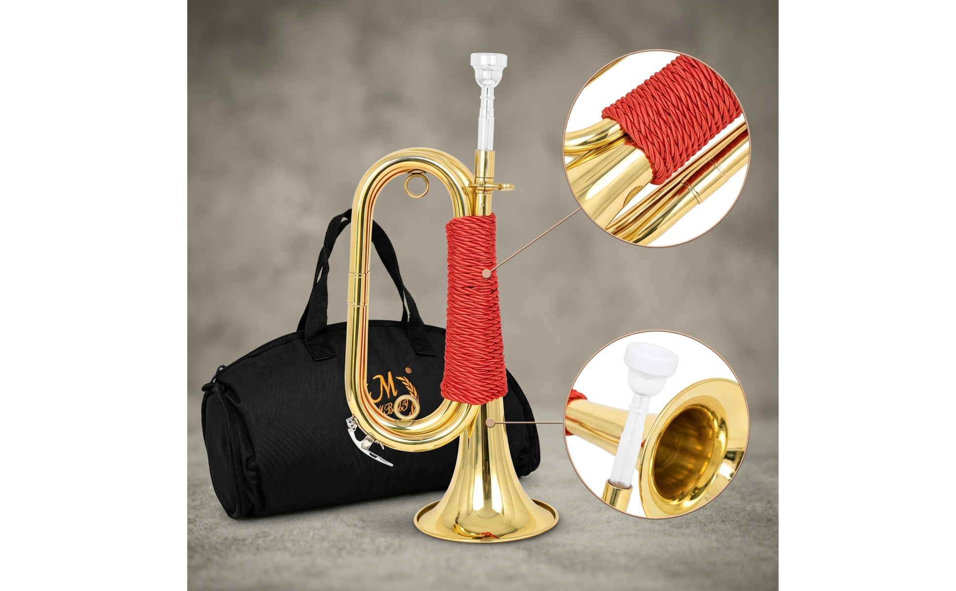 Bugle Blasinstrument Goldfarben Signalhorn mit Tasche Tragbar