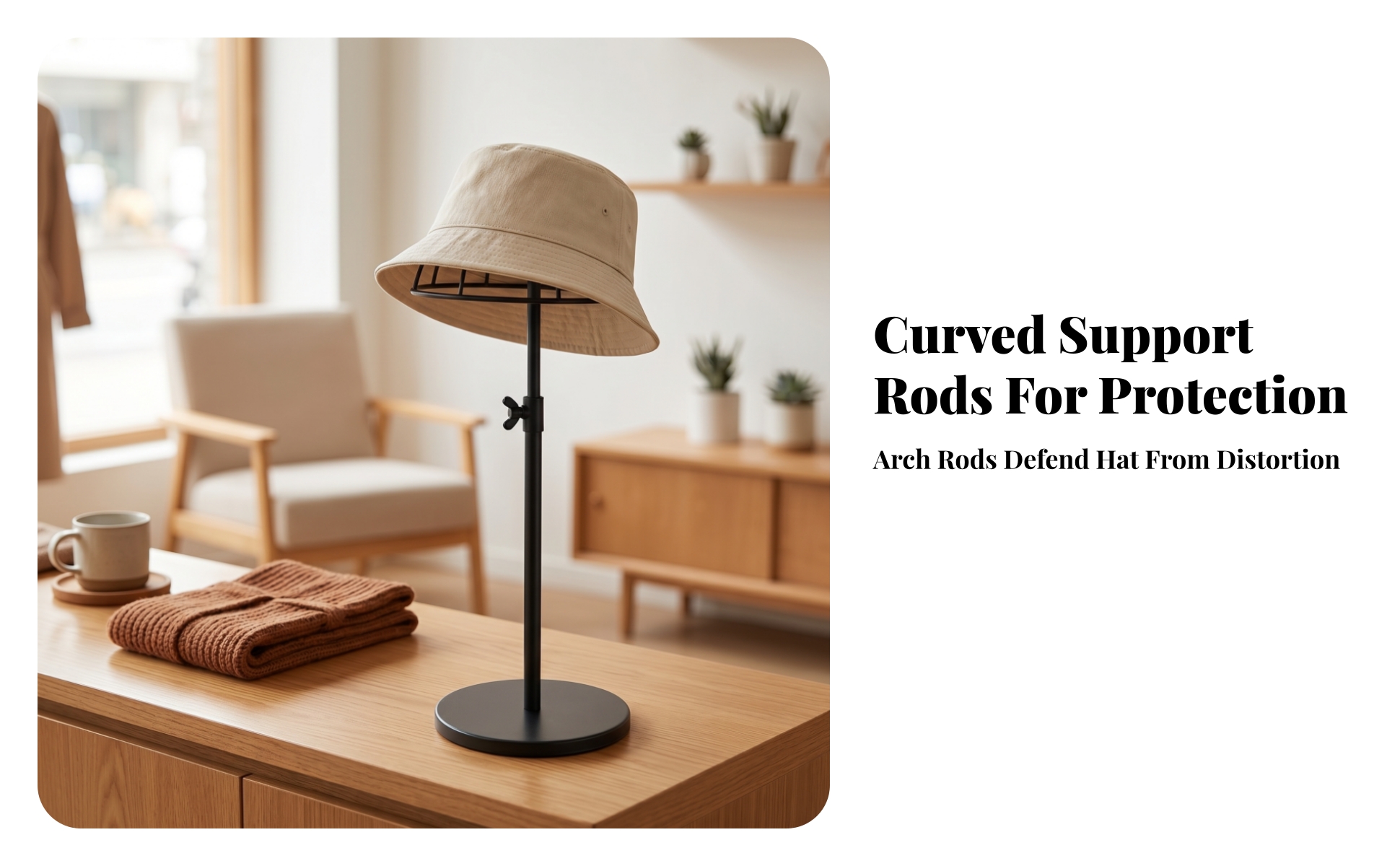 Dome Top Hat Stand Curved Rods Adjustable Hat Stand