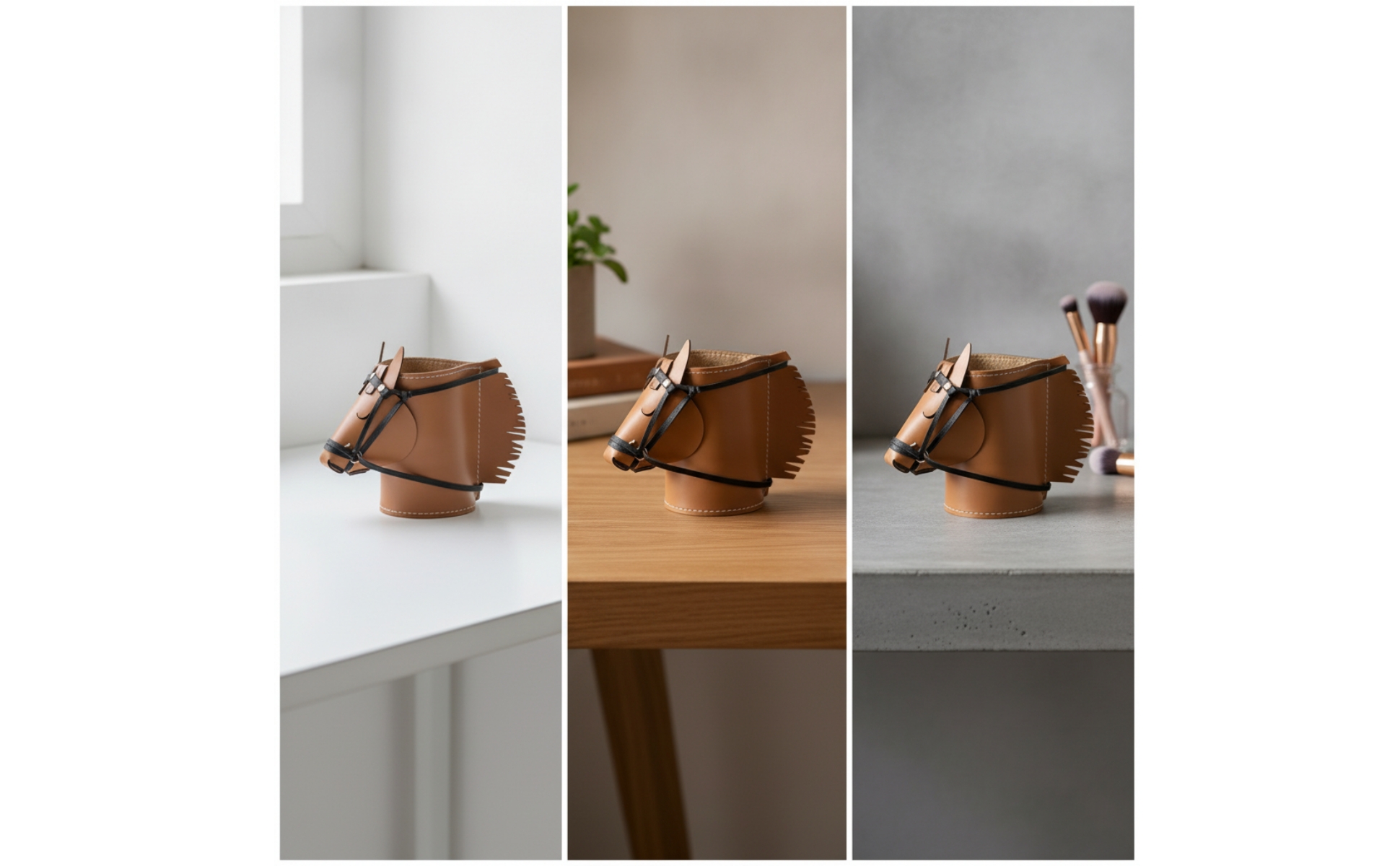Horse Head Desk Organizer Stitched Horse Head Pen Holder Decorative for Vanity