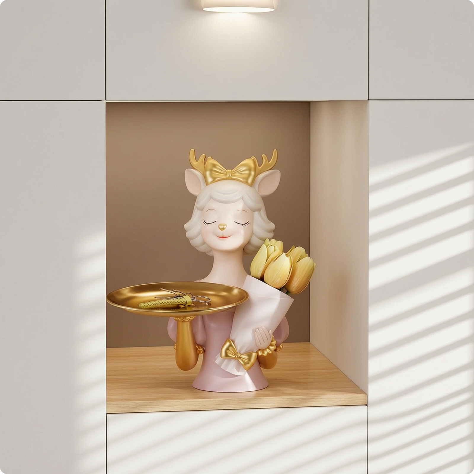 Hirschfigur mit Ablageschale goldfarben Schlüsselschale elegant für