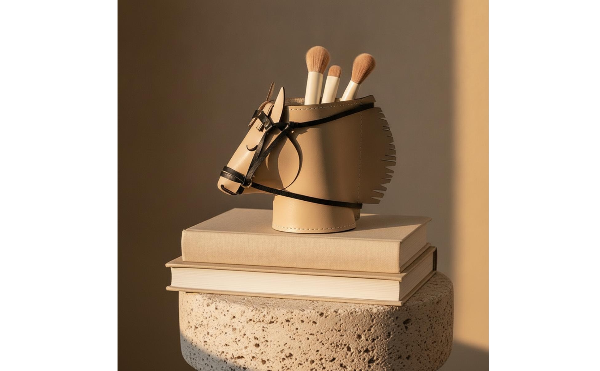 Horse Head Desk Organizer Stitched Horse Head Pen Holder Decorative for Vanity