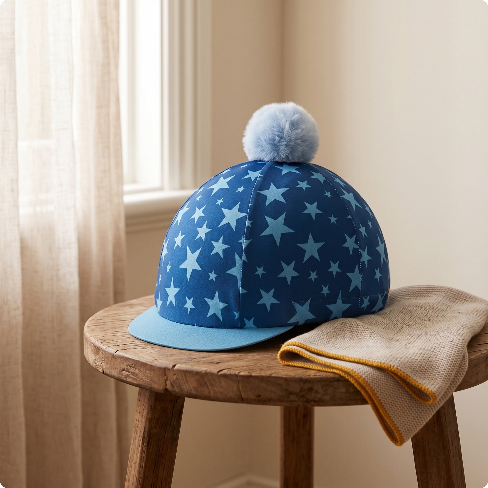 Riding Hat Cover with Woolly Topper Star Print Equestrian Helmet Cover Fitted