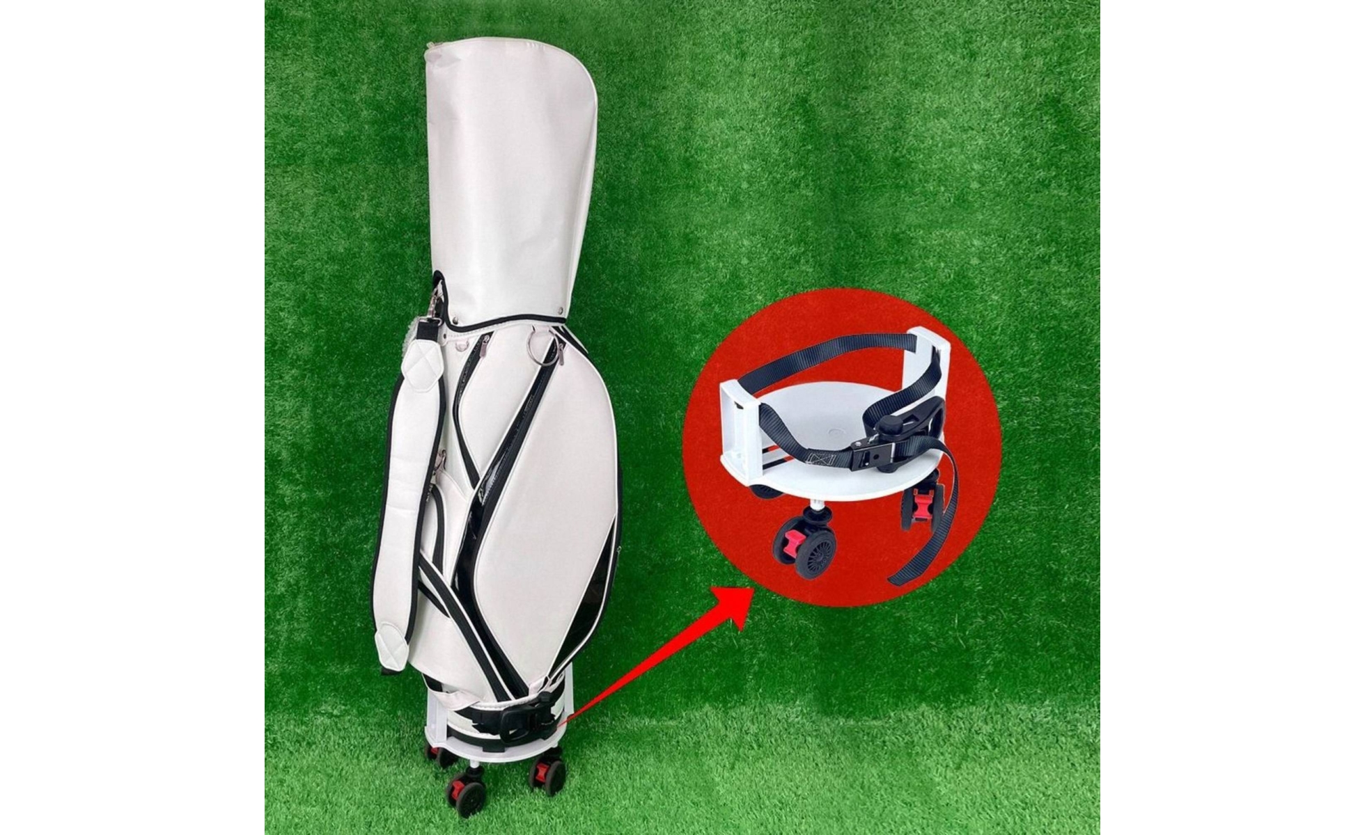 Golf Bag Wheel Base Low-Height Rolling Base with Strap Swivel for Driving Range
