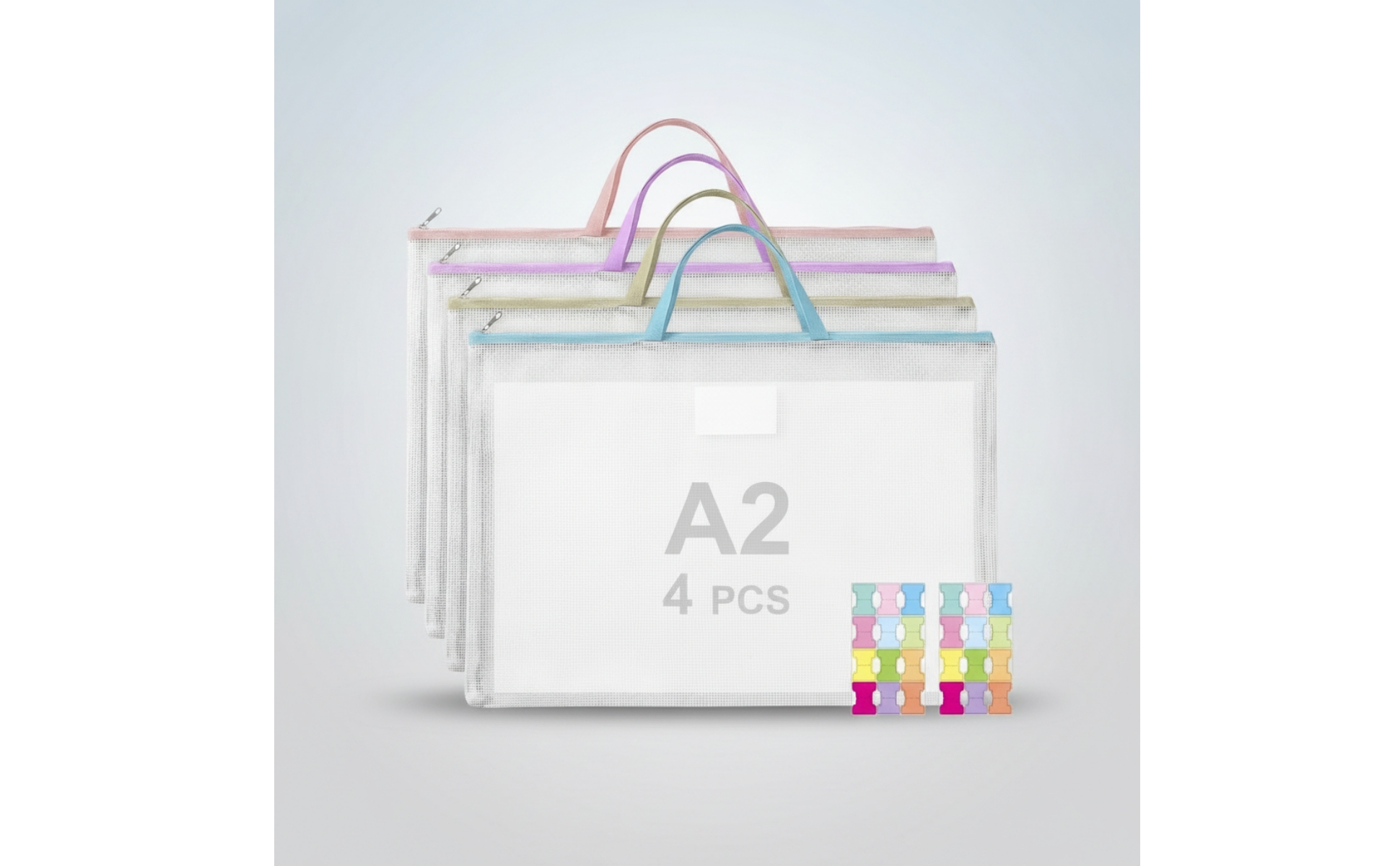 4 Pieces Zipper File Bag with Label Pocket A2 Pouch with Name Card Pocket