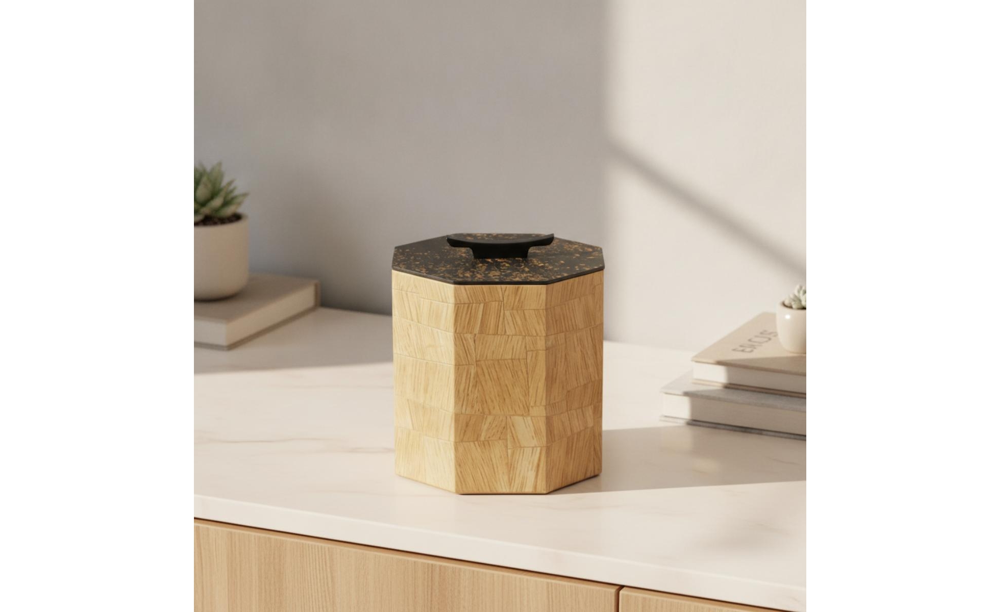 Holzdose mit Griff Achteckig Holzbox mit Deckel Dekorativ für Schminktisch