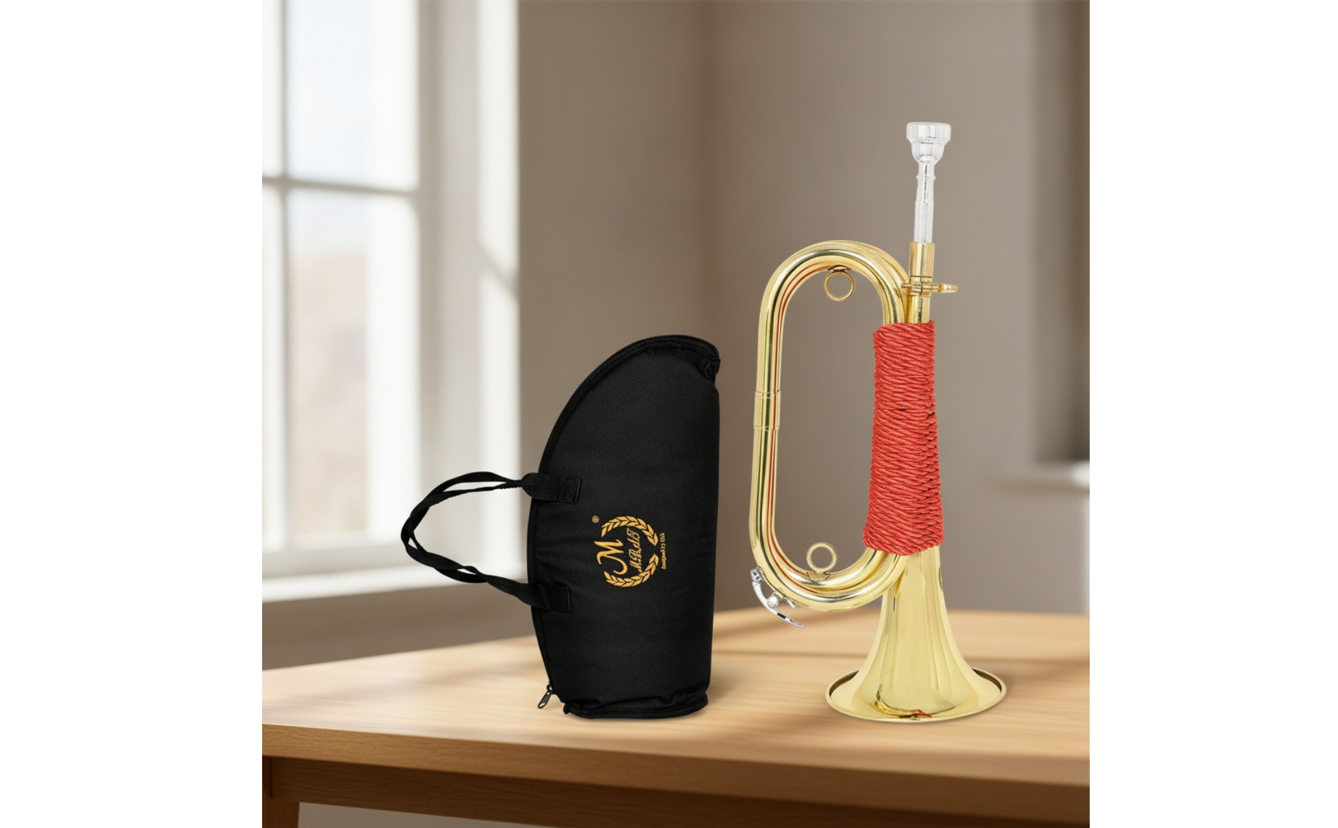 Bugle Blasinstrument Goldfarben Signalhorn mit Tasche Tragbar