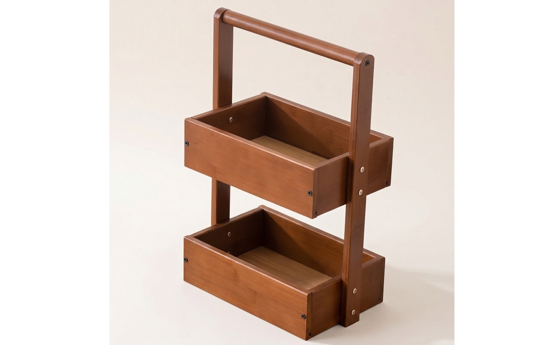 Wood Rack with Handle Open Two-Tier Shelf Portable for Bathroom Counter