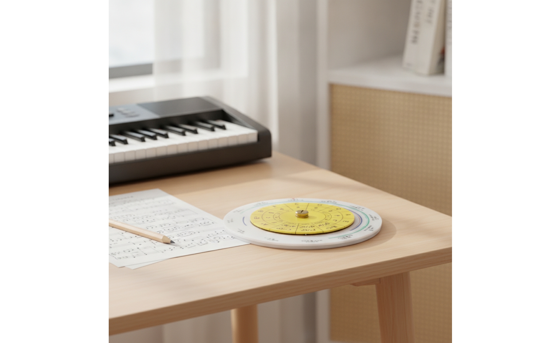 Music Theory Learning Wheel with Pouch Glossy Circle of Fifths Chord Wheel