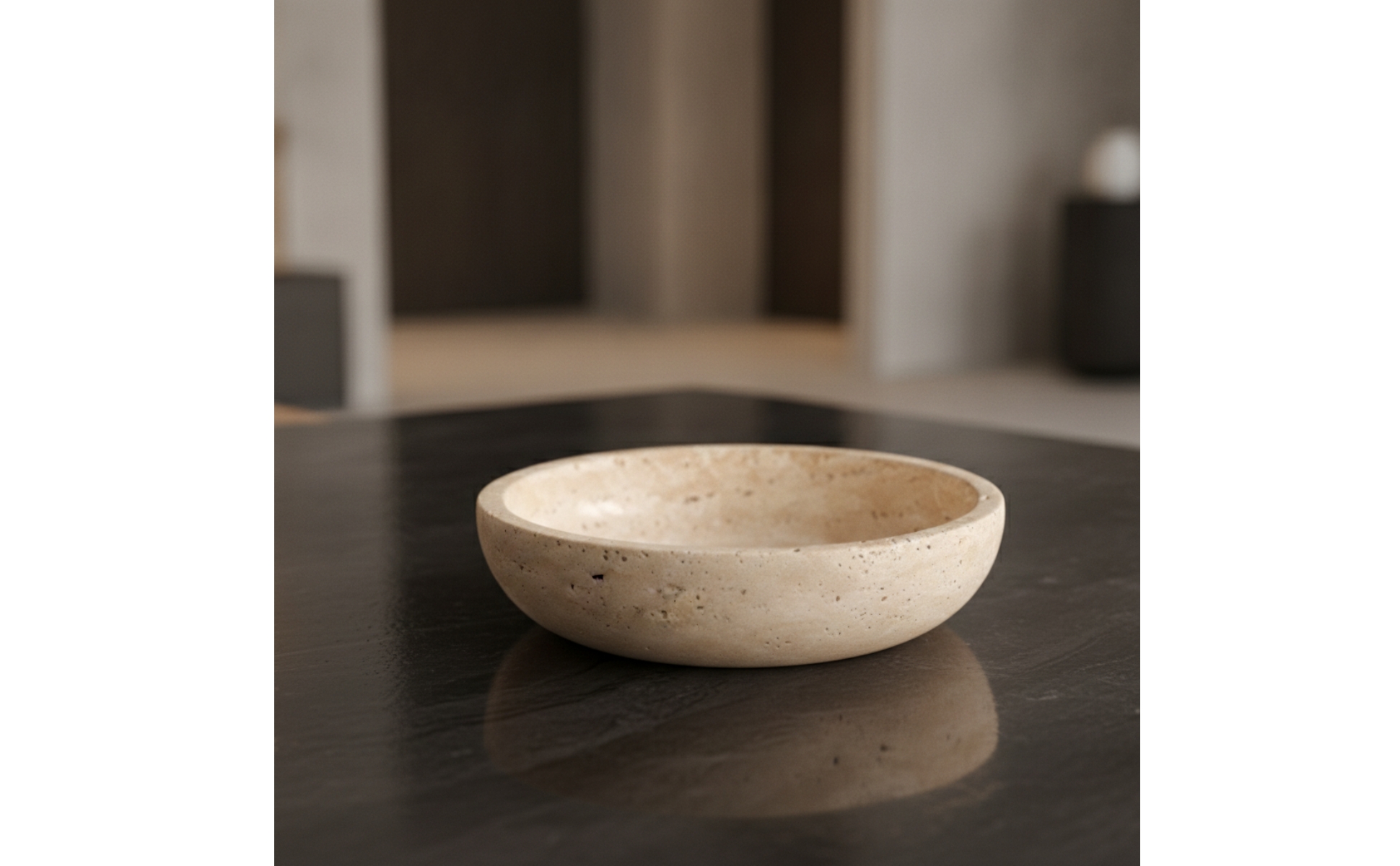 Schale mit Travertin-Optik beige Dekoschale in Steinoptik flach für Wohnzimmer