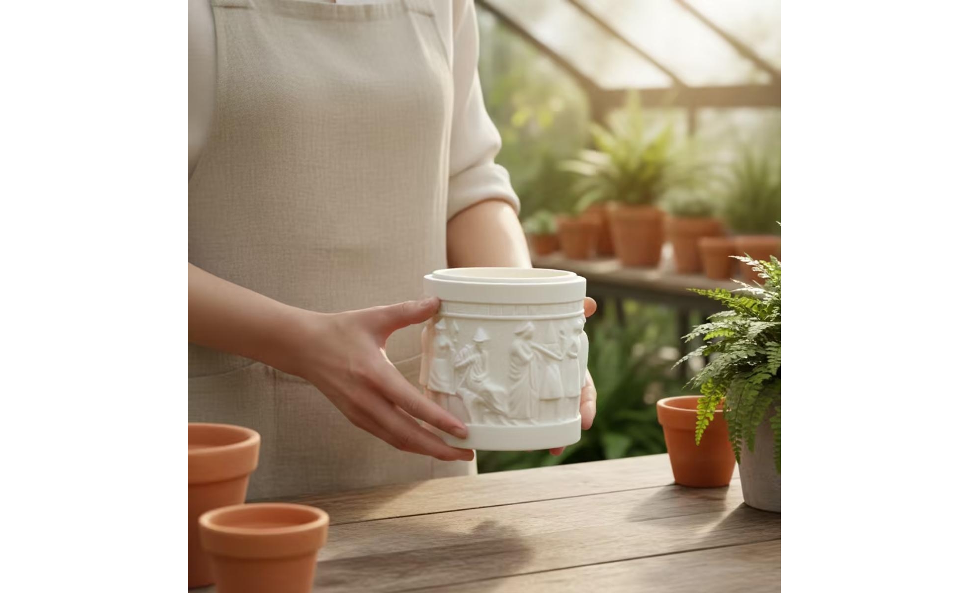 Embossed Planter Vintage Cylindrical Planter Compact for Windowsill, Minimalists