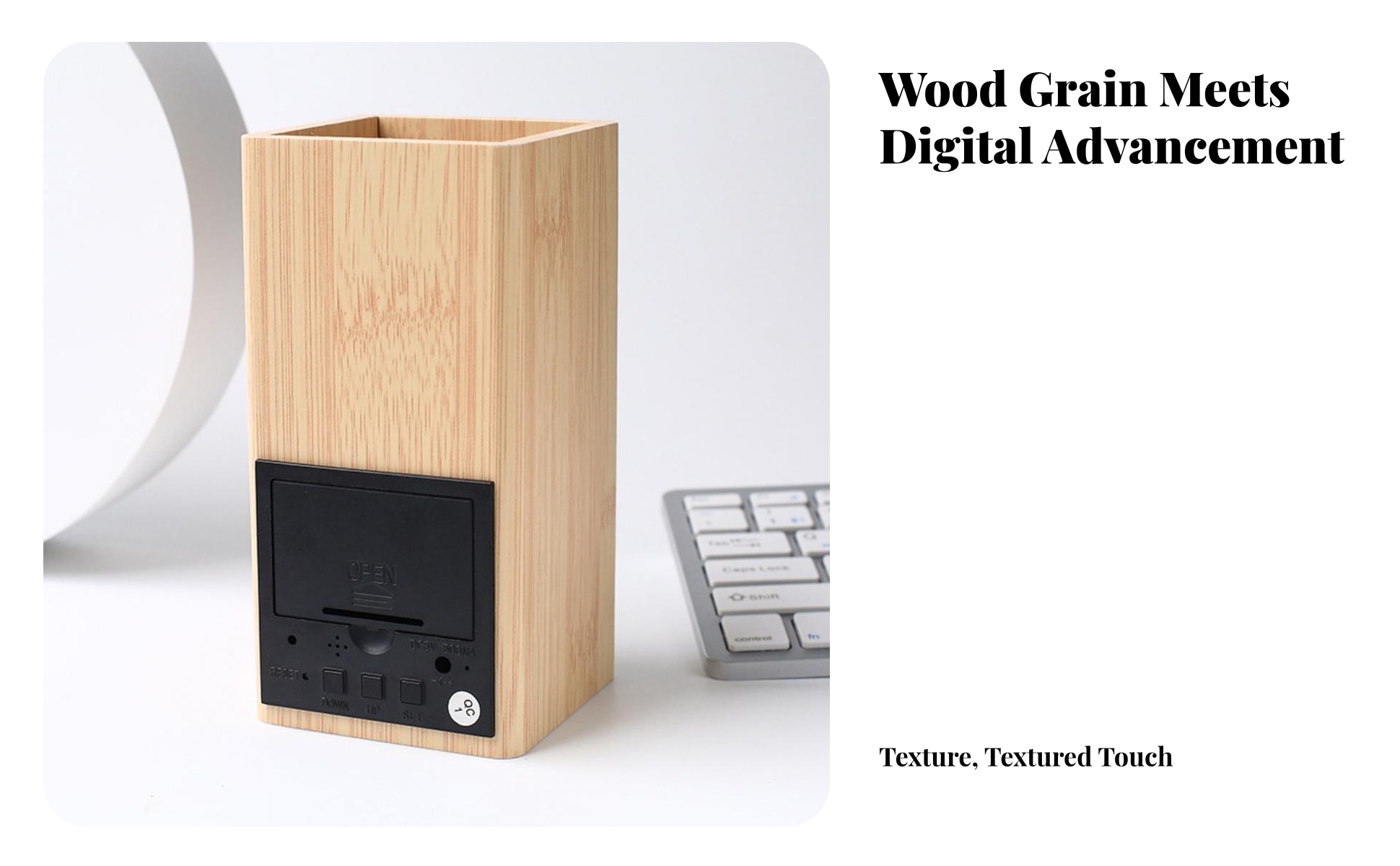 LED Pen Holder Clock Open-Top Wood Desk Clock Holder Rectangular for Desktop