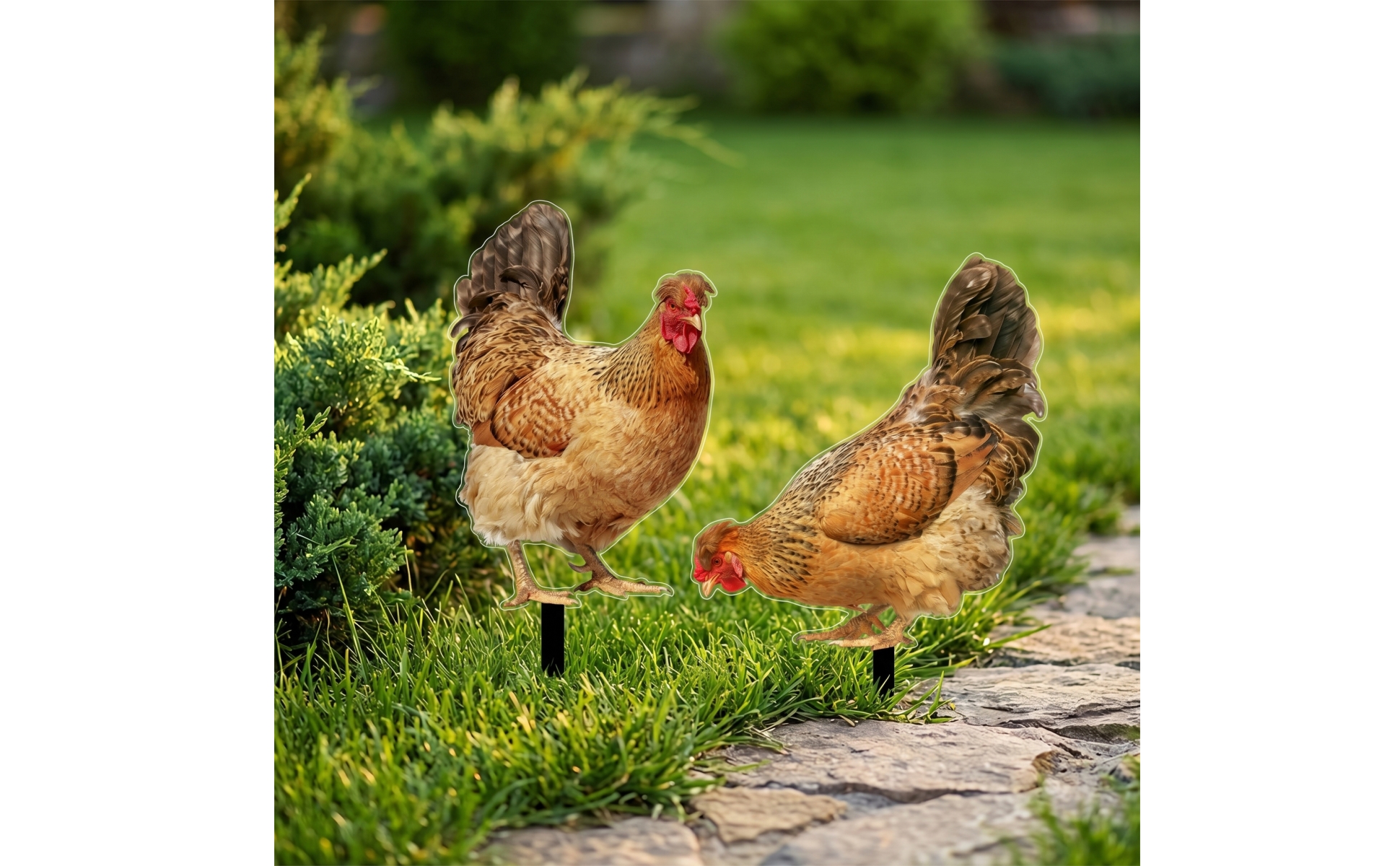 2 Pieces Chicken Garden Stakes Acrylic Chicken Yard Art Printed for Flower Beds