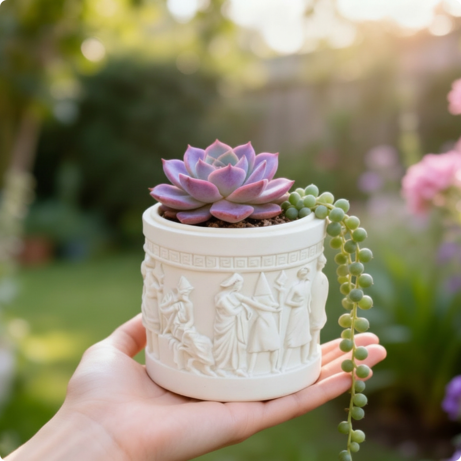 Embossed Planter Lightweight Cylindrical Planter Sturdy for Minimalists