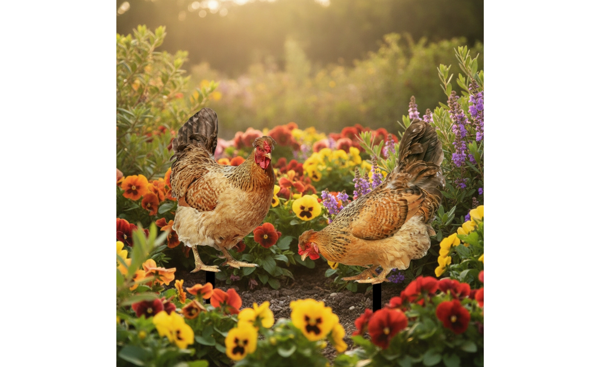 2 Pieces Chicken Garden Stakes Acrylic Chicken Yard Art Printed for Flower Beds