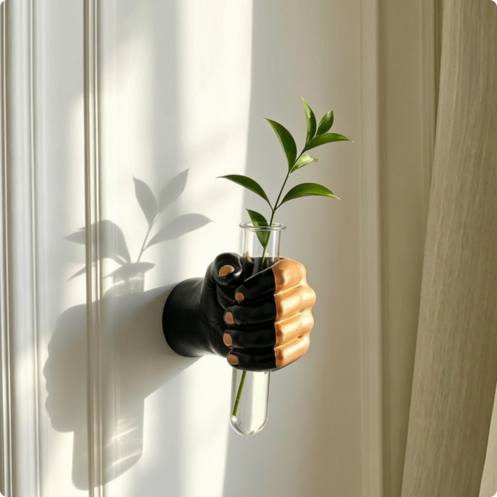 Fist-Shaped Vase with Glass Tube Compact Wall Planter with Tubes Minimalist