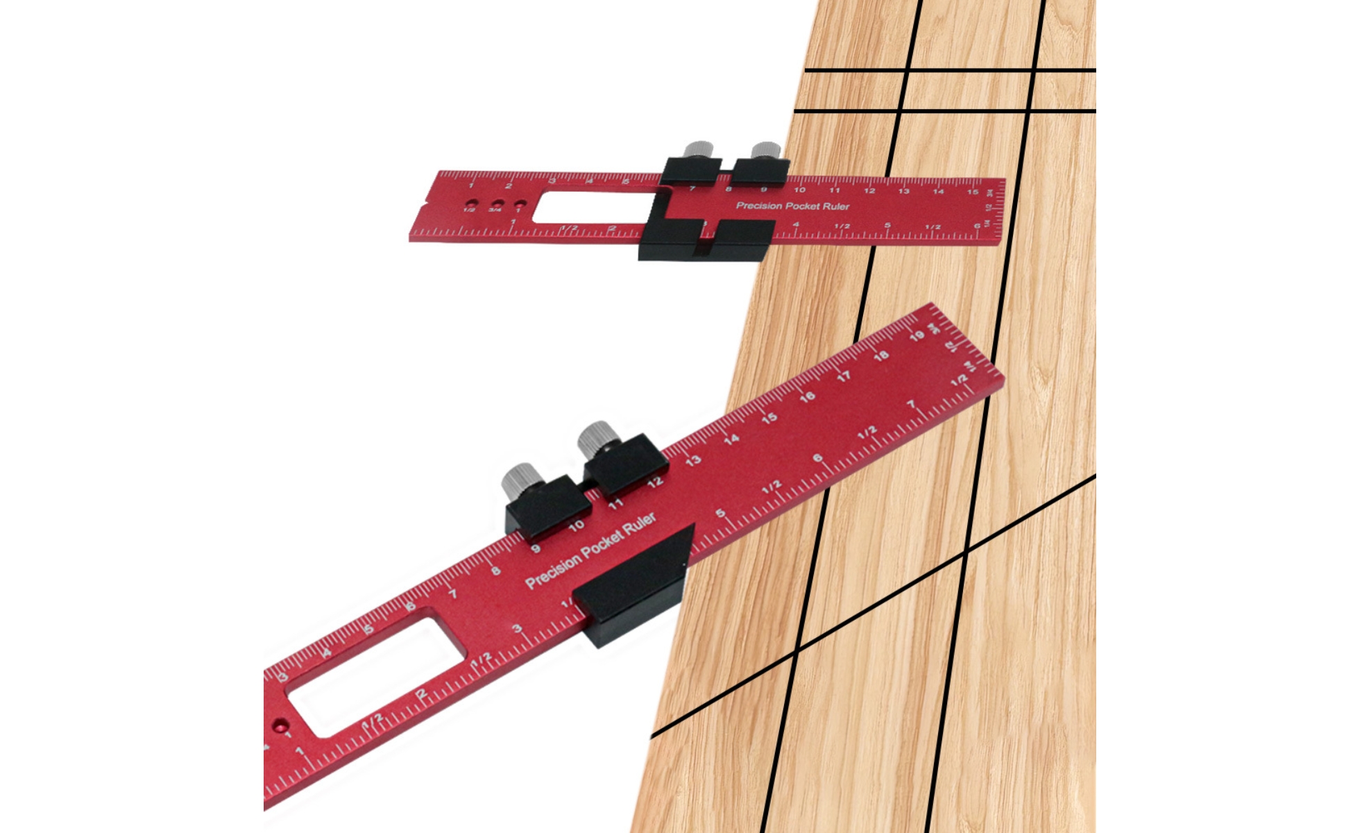 3 Pieces Ruler Set Etched Scale Woodworking Ruler Set