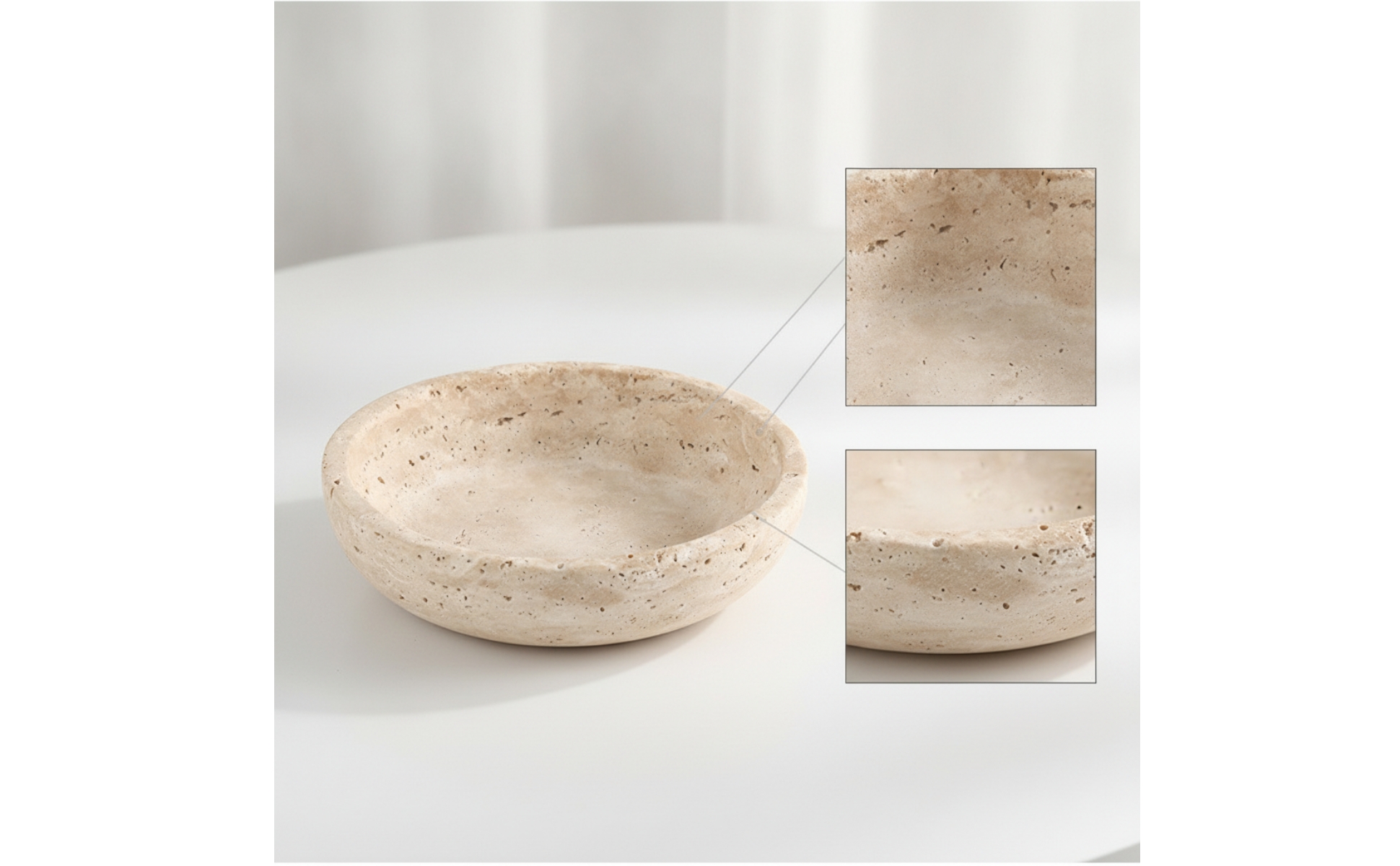 Schale mit Travertin-Optik beige Dekoschale in Steinoptik flach für Wohnzimmer