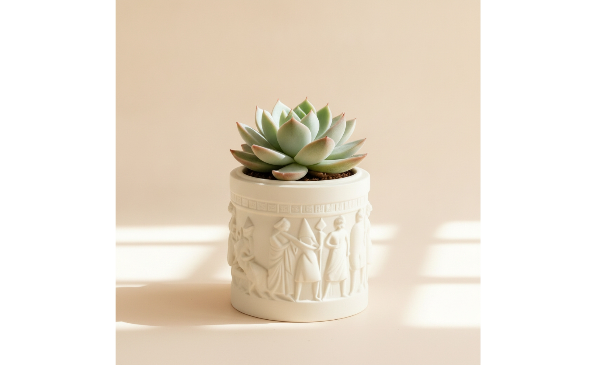 Embossed Planter Vintage Cylindrical Planter Compact for Windowsill, Minimalists