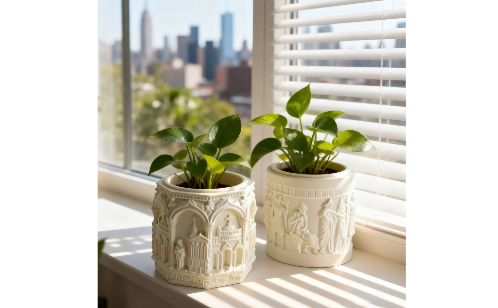 Embossed Planter Vintage Cylindrical Planter Compact for Windowsill, Minimalists