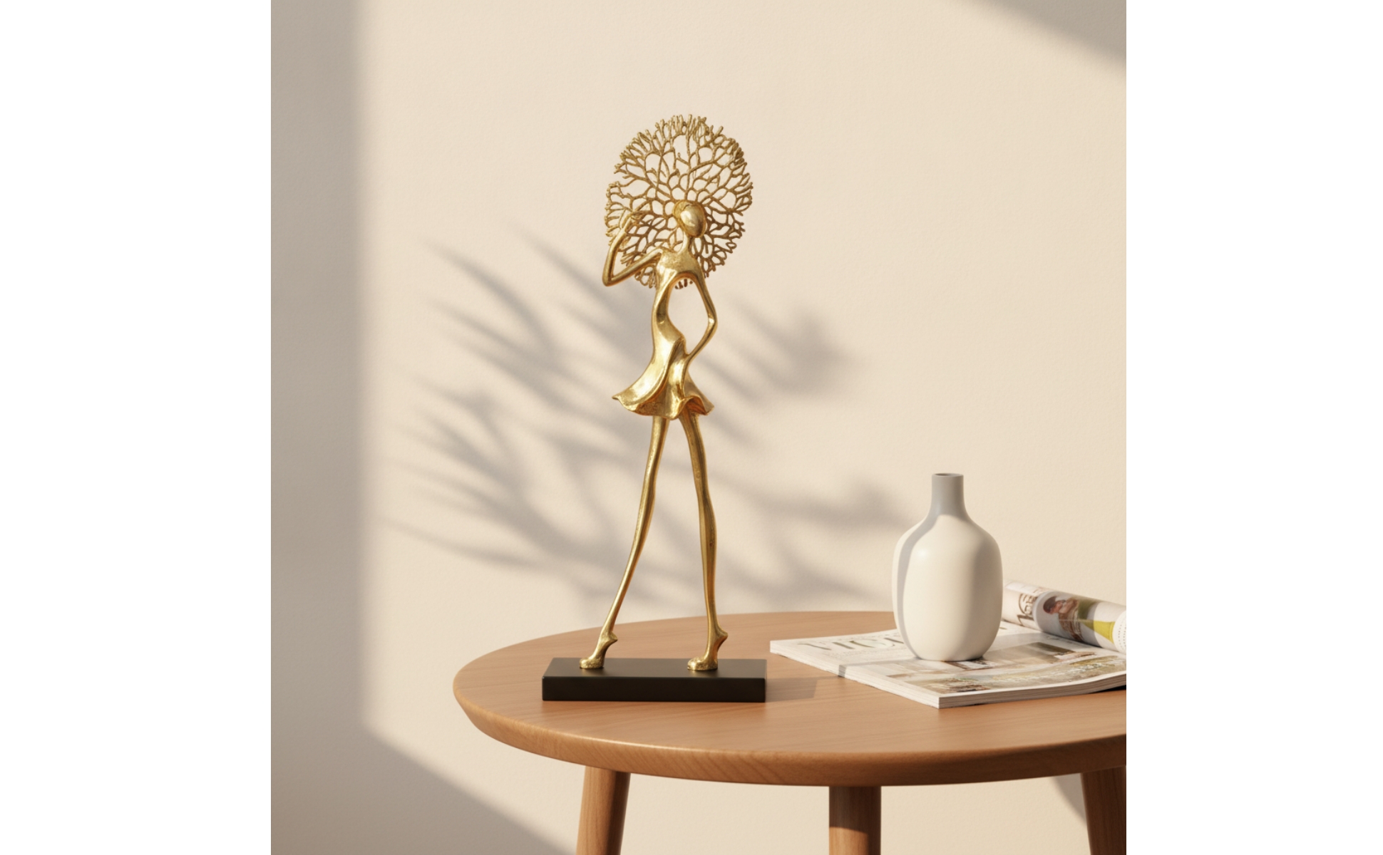Female Figurine with Black Base Gold Female Form Statue Electroplated for Office