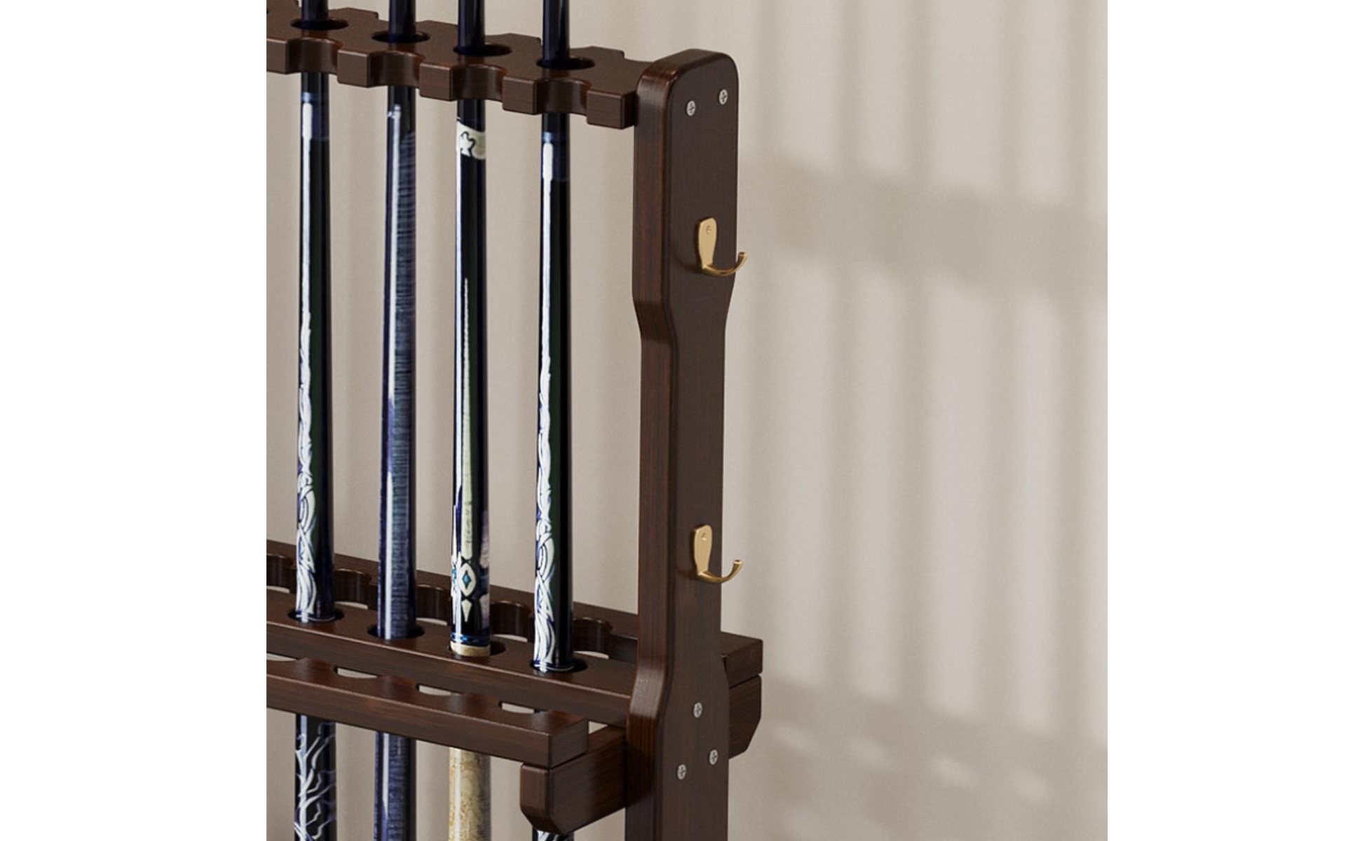 Floor Standing Pool Cue Rack Freestanding Cue Rack with Pegs Wooden