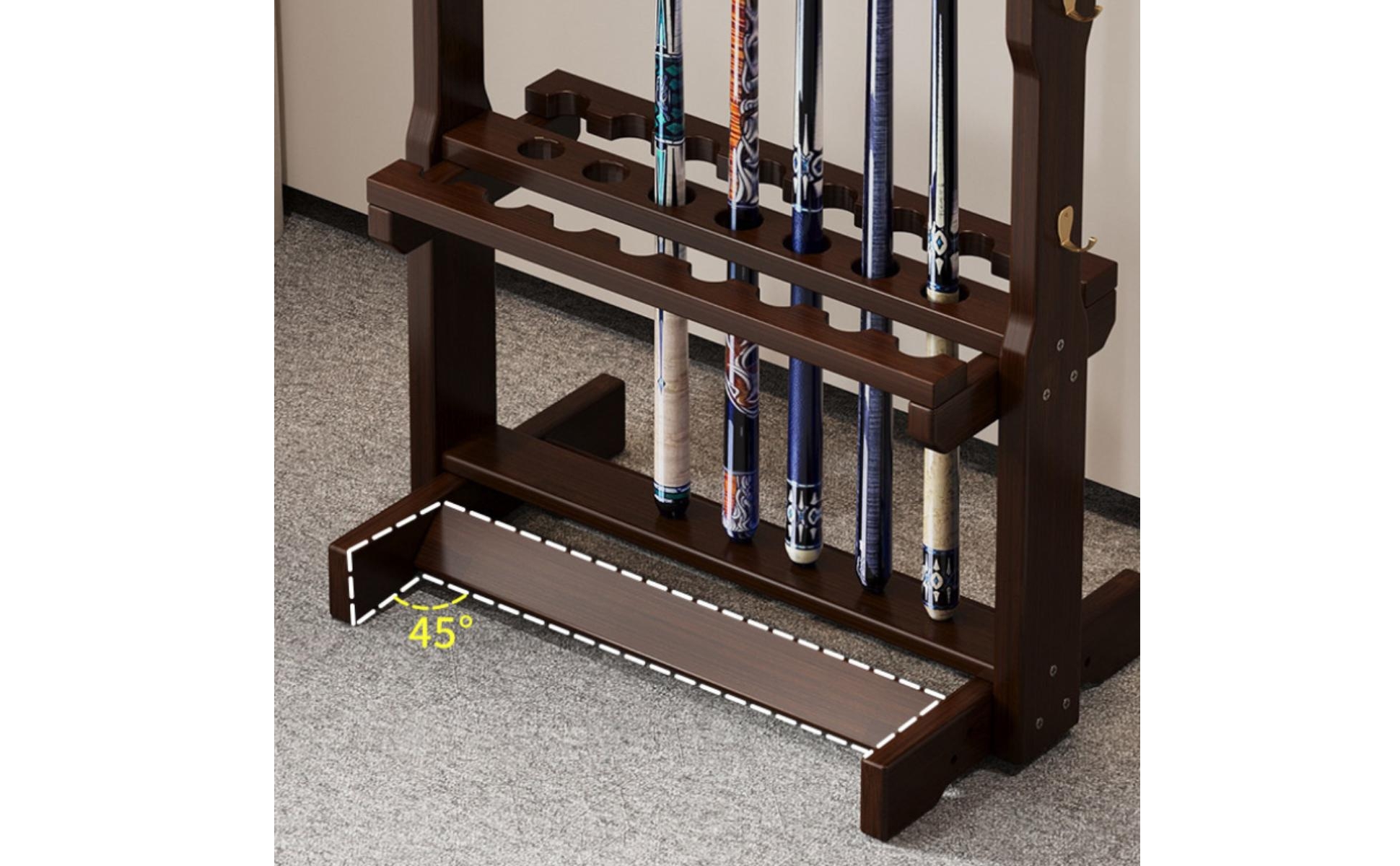 Floor Standing Pool Cue Rack Freestanding Cue Rack with Pegs Wooden