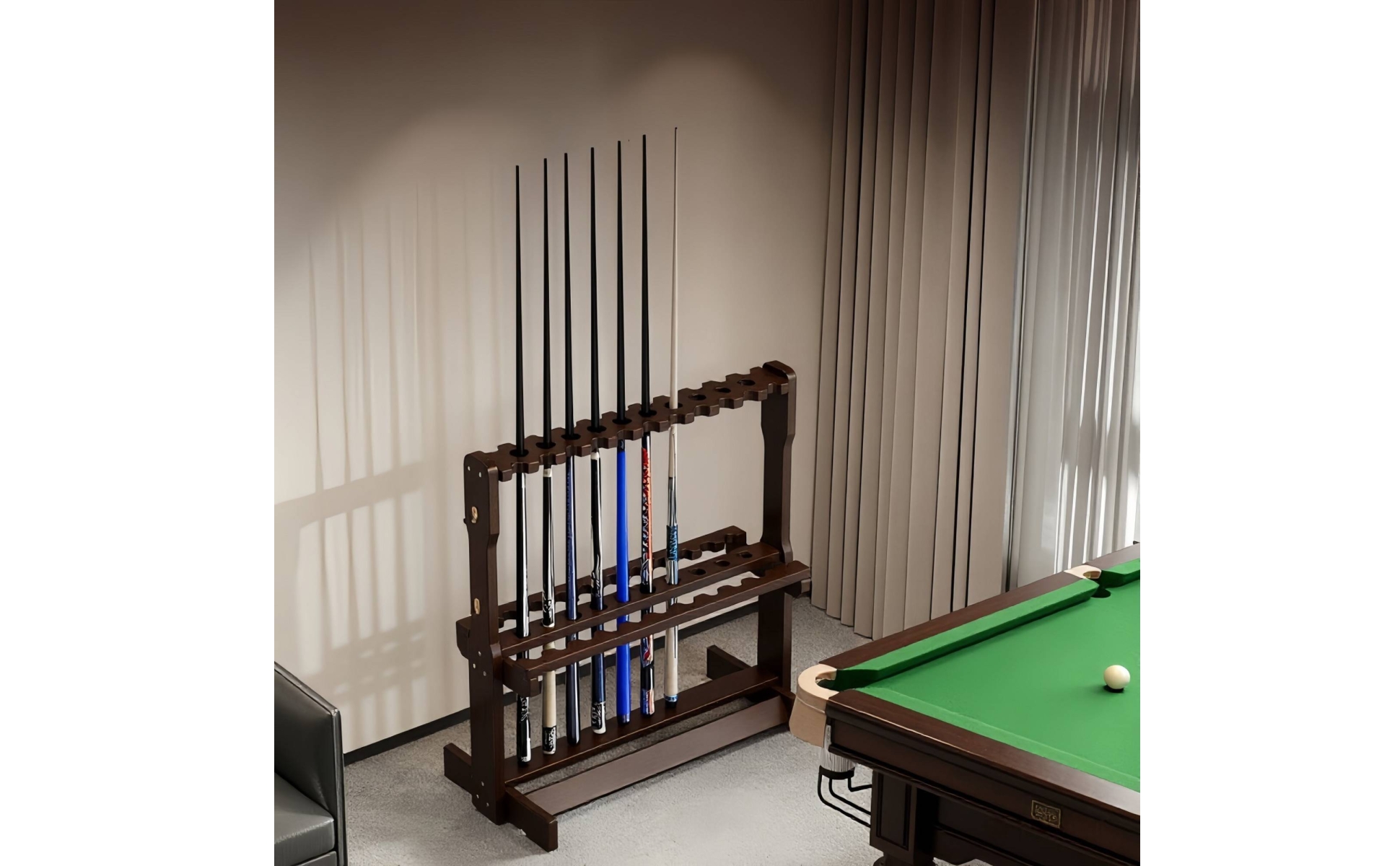 Floor Standing Pool Cue Rack Freestanding Cue Rack with Pegs Wooden