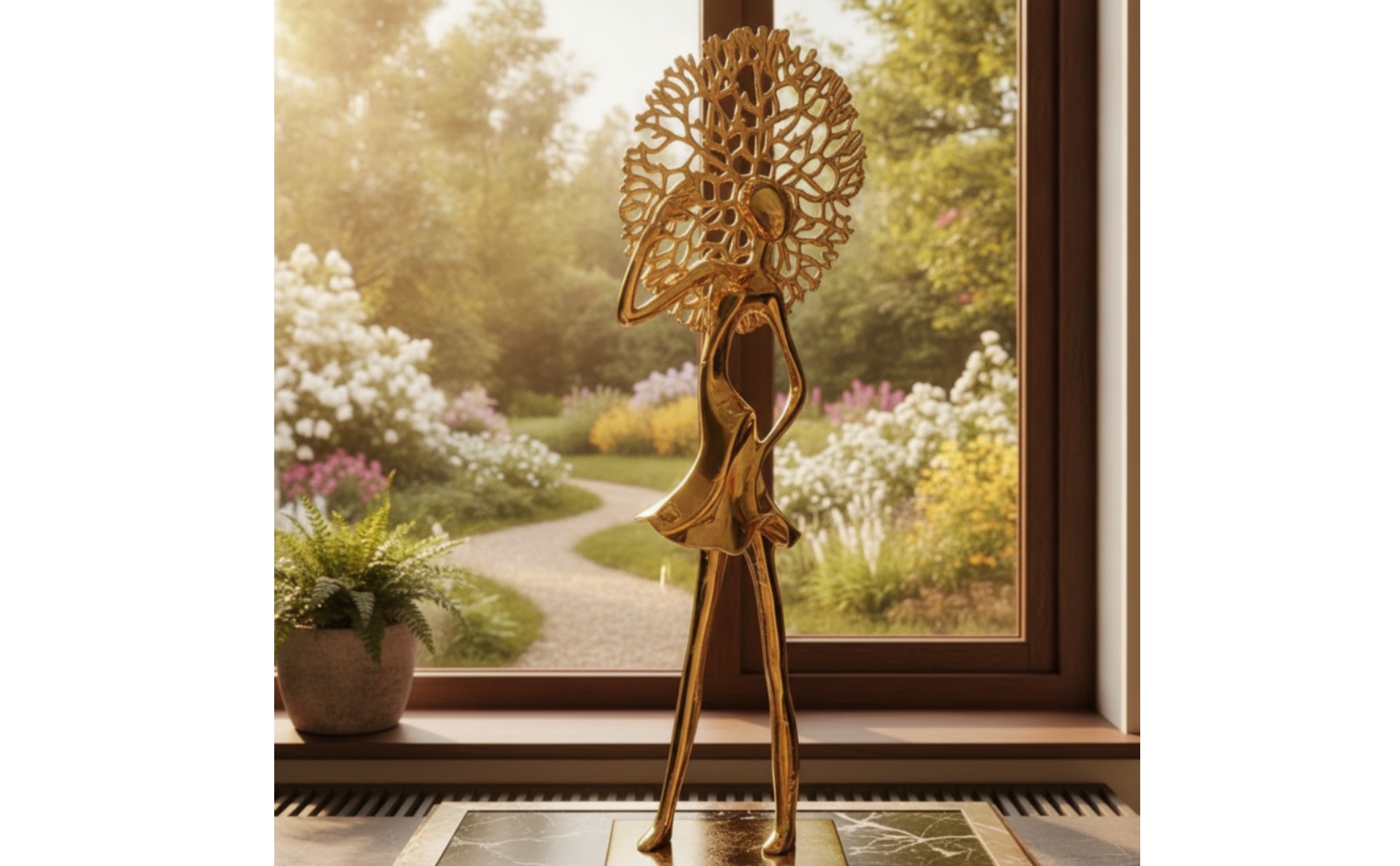 Female Figurine with Black Base Gold Female Form Statue Electroplated for Office