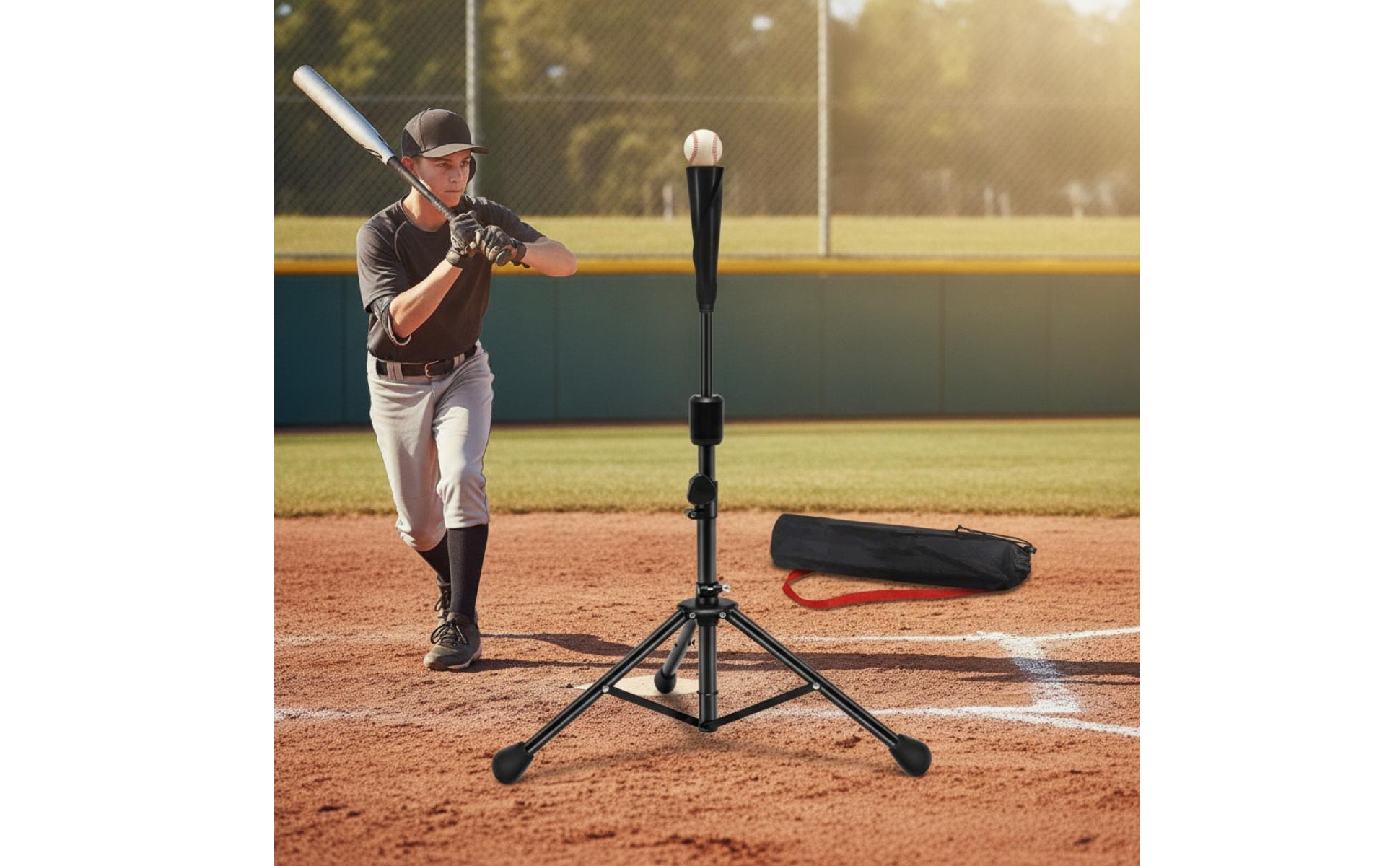 Batting Tee with Carrying Bag Adjustable Height Tripod Batting Tee Foldable