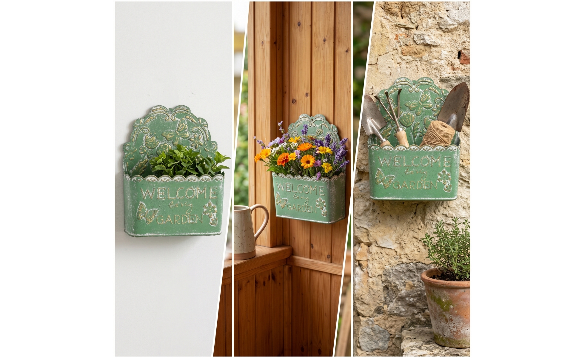 Wall-Mounted Iron Planter Vintage-Style Metal Wall Pocket Planter Weathered