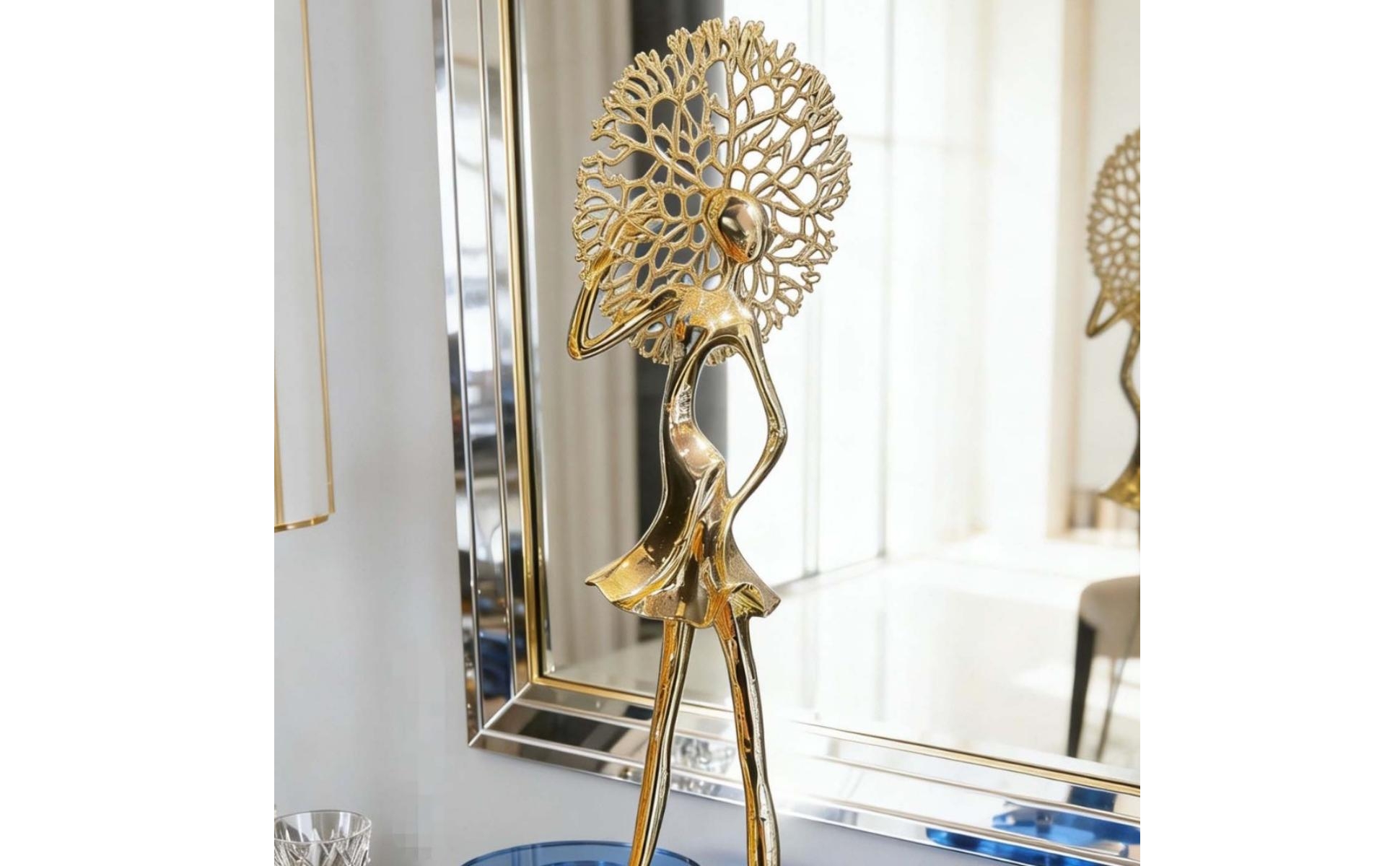 Female Figurine with Black Base Gold Female Form Statue Electroplated for Office