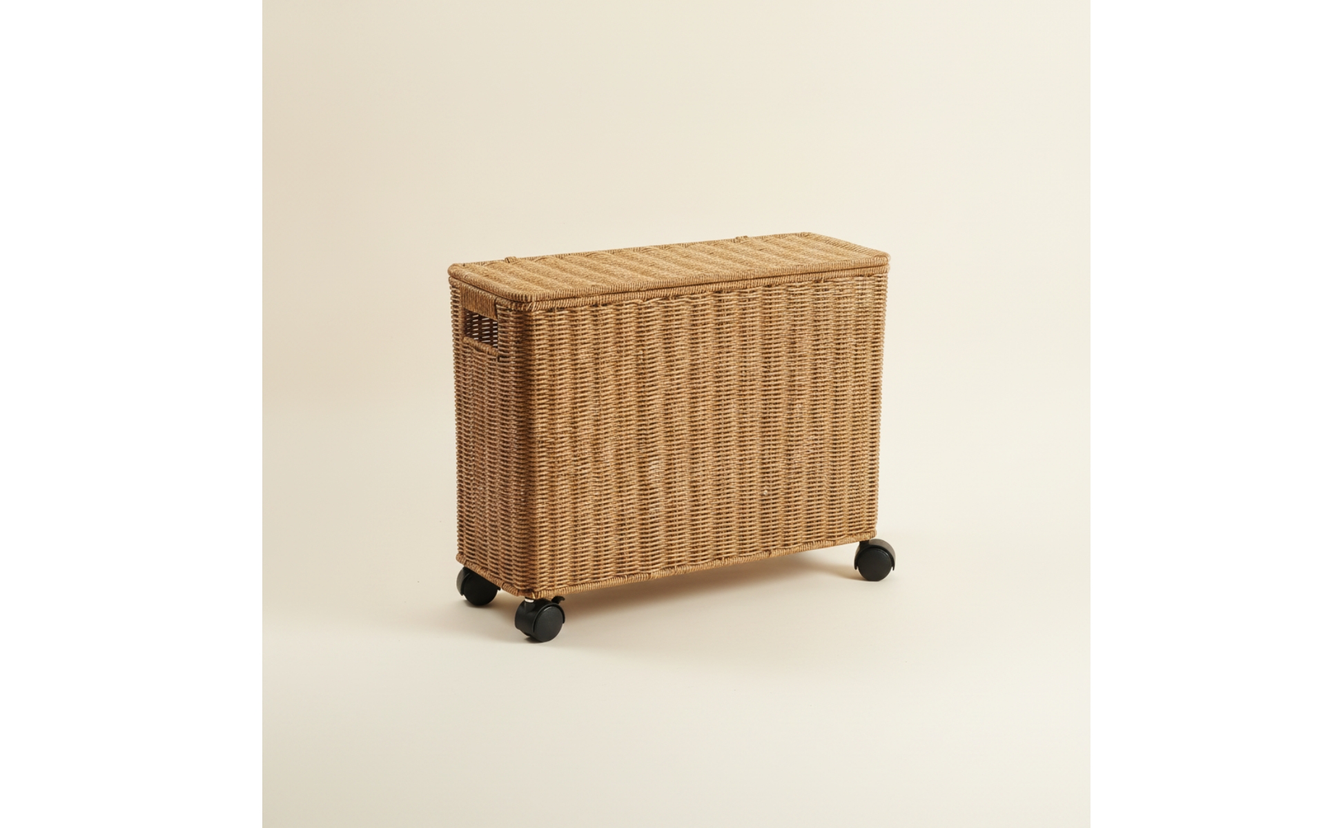 Wicker Storage Box with Wheels Woven Rattan Storage Basket with Lid Narrow