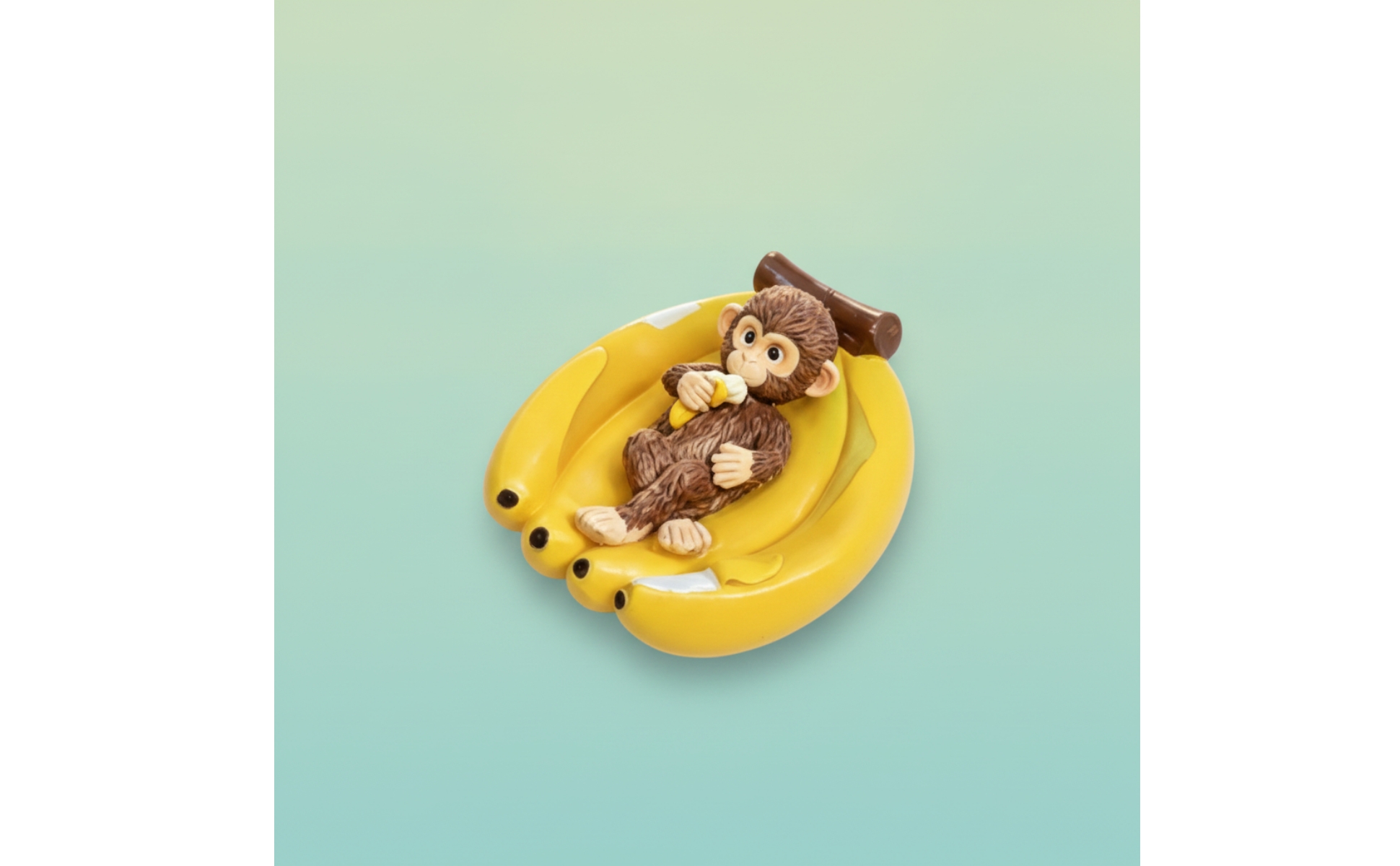 Monkey in Banana Boat Resin Monkey Sculpture Yellow for Aquarium, Garden
