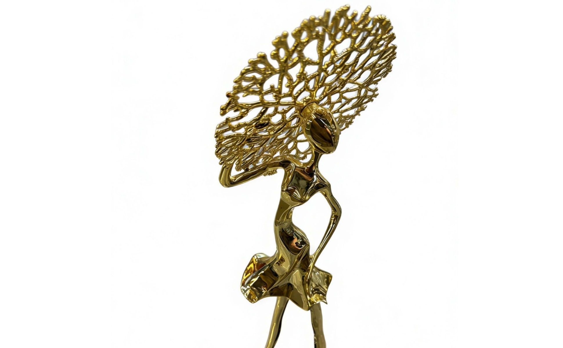 Female Figurine with Black Base Gold Female Form Statue Electroplated for Office
