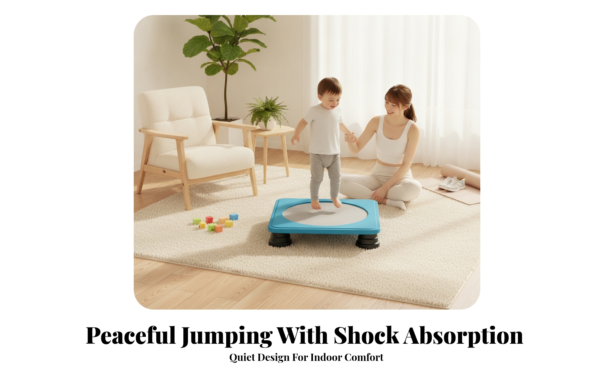 Kids Trampoline Rounded Corners Square Trampoline Spring-Style Feet for Children