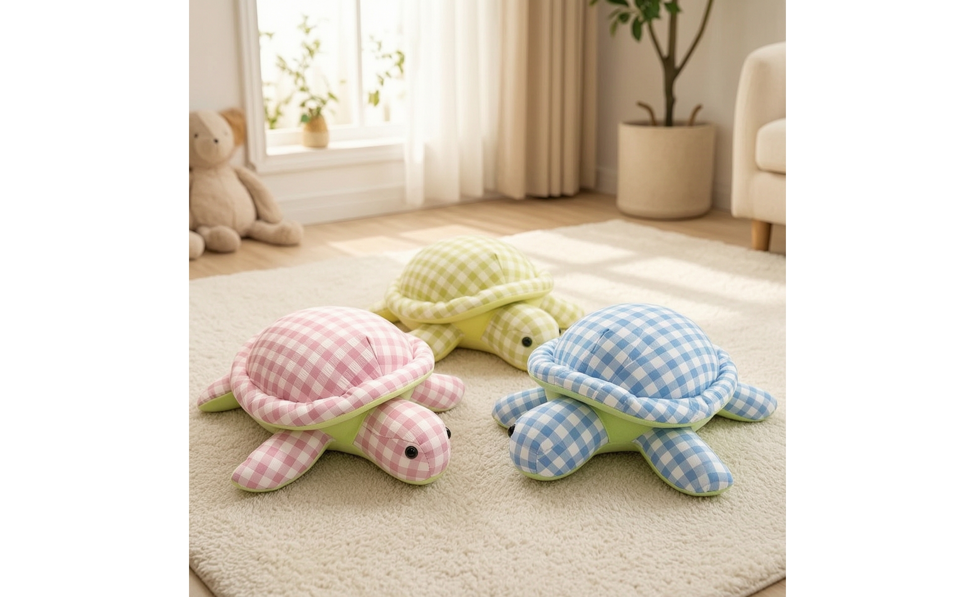 Plüschschildkröte kariert Schildkröten-Plüschkissen weich für Sofa, Bett, Kinder