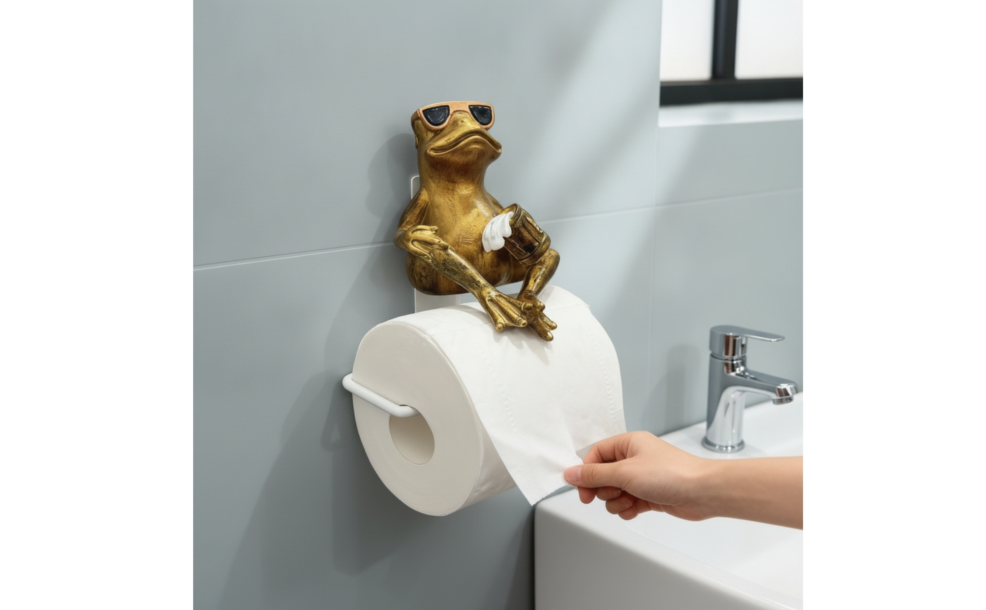 toilettenpapierhalter mit Froschfigur originell klopapierhalter mit Frosch