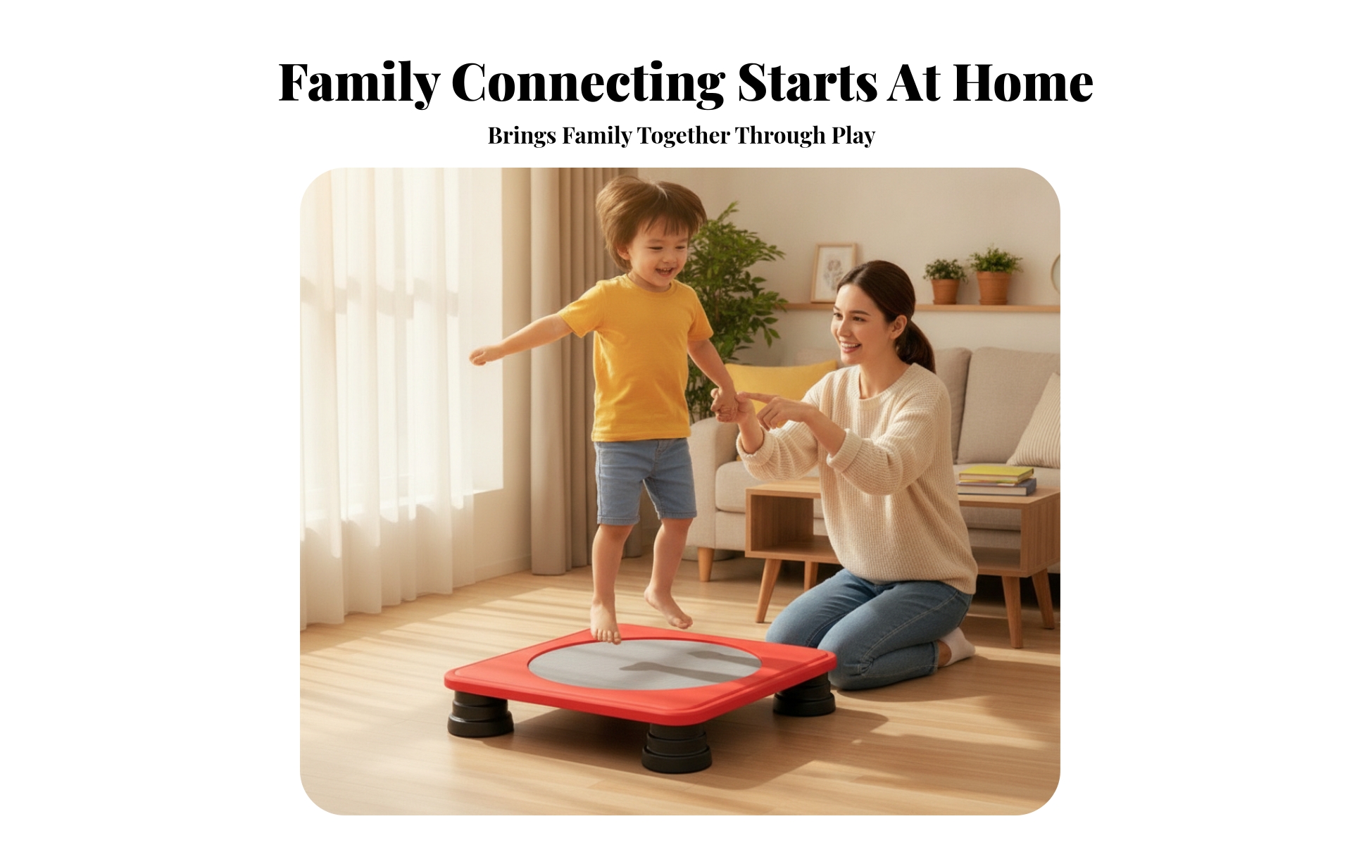 Kids Trampoline Rounded Corners Square Trampoline Spring-Style Feet for Children
