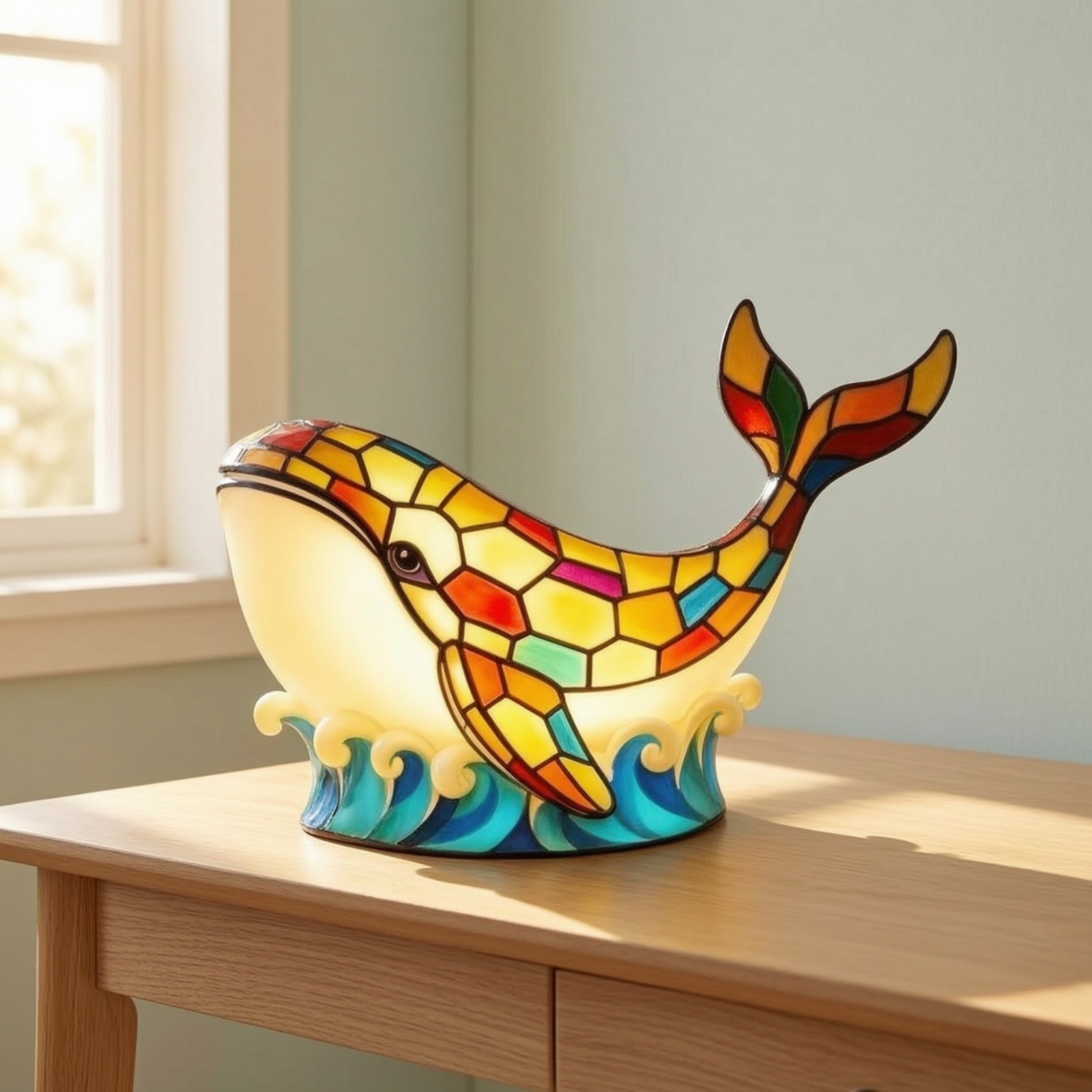 Whale Lamp with Wave Base Resin Whale Night Light Decorative for Reading Corner - Produktbild 1